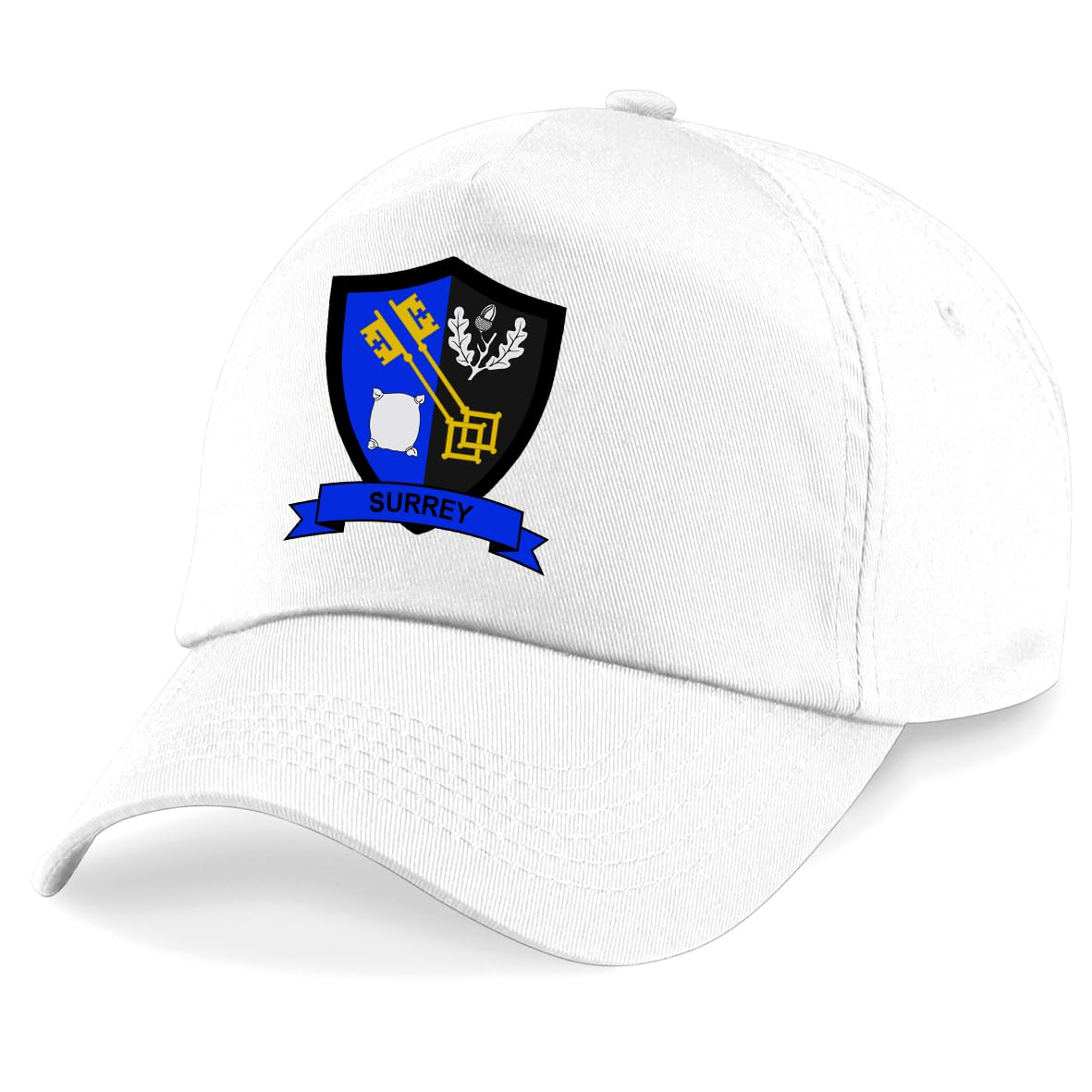 Surrey County Embroidered Baseball Cap Cricket Sport Your County Embroidery (White)