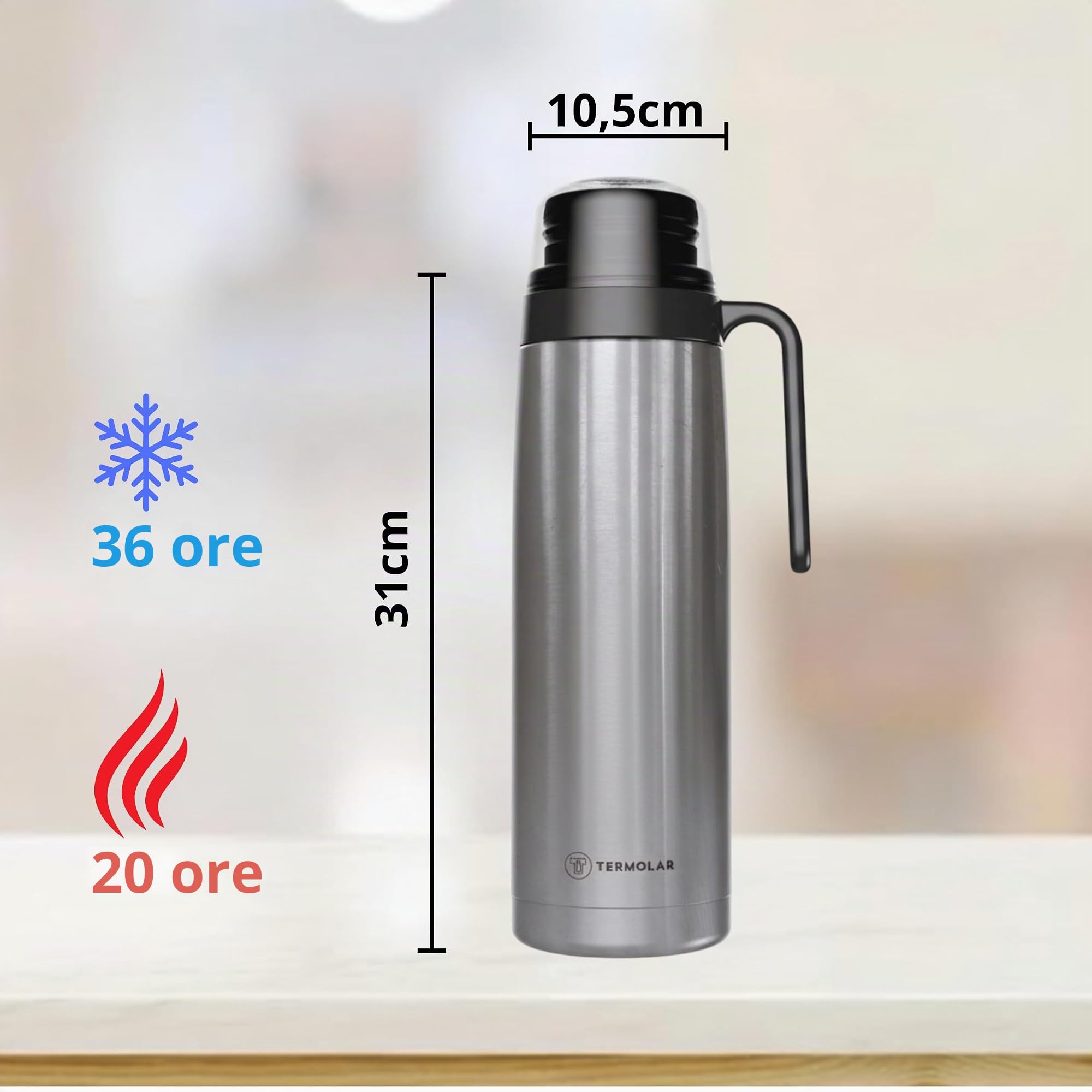 TERMOLAR - Thermos R-EVOLUTION 1L con Beccuccio Cebador per Mate e Manico | Thermos Acciaio Inox 304 | Mantenimento Termico 20H Caldo / 36H Freddo | Borraccia Isolante da Viaggio Premium