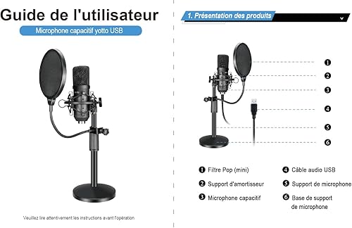 Miniatura 13 de YOTTO Micrófono USB 192KHZ24BIT Micrófono cardioide de condensador Plug & Play PC Micrófono de computadora para podcast, transmisión, YouTube,