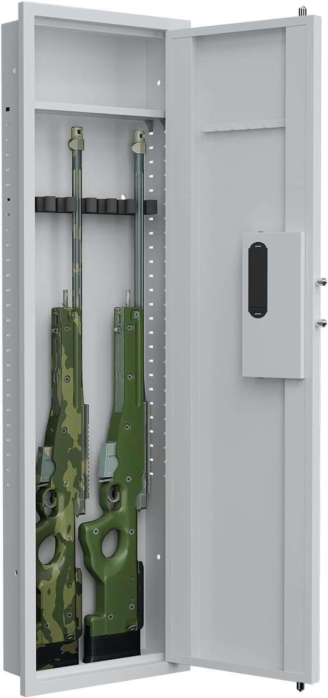 53" In-Wall Hidden 3 Gun Safe | Password Touch Panel Digital Lock | Adjustable Shelves & Gun Stock | Heavy Duty Steel Security Cabinet | Firearm Valuables Storage