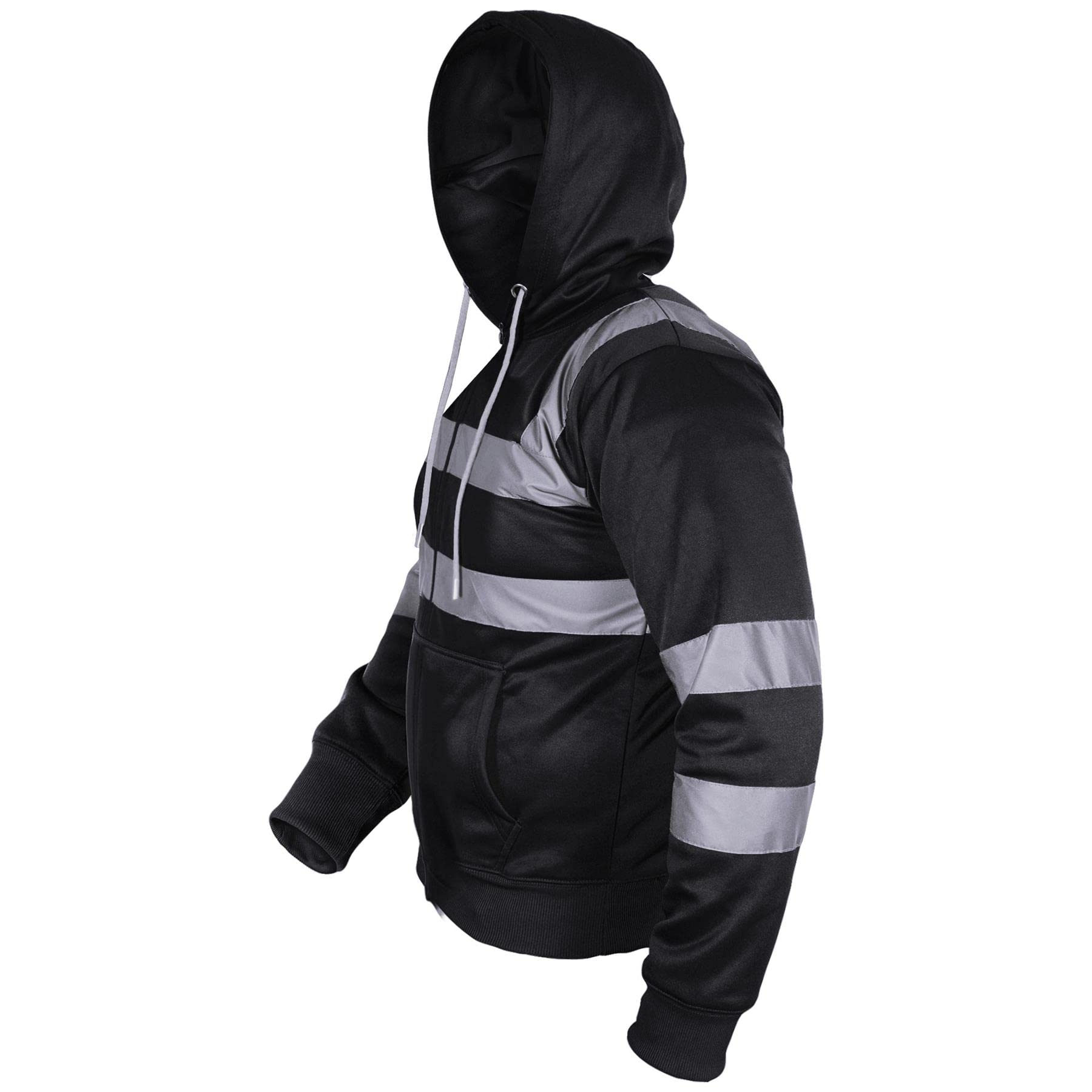 A2Z Haut Visibilité Sûr Travailler Encapuchonné Fermeture Éclair Deux Ton Réfléchissant Ruban Le Pull Sweat-Shirt - Hi Vis Zipper Black M