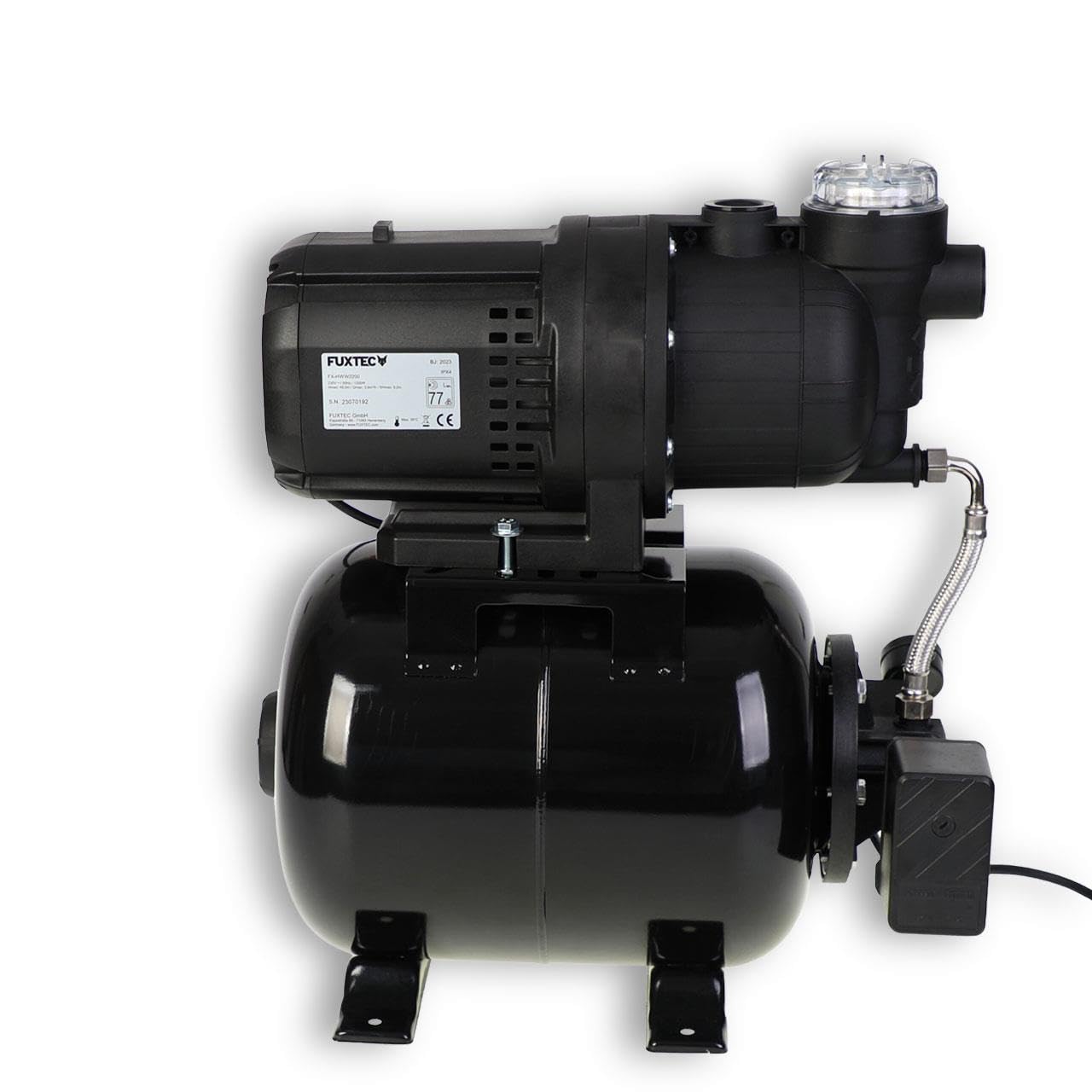 Bomba de agua doméstica FUXTEC FX-HWW2200 de 2200W – Alta presión 4,8 bar, altura de elevación 48m – Caudal 3800 l/h – Ideal para agua clara, agua de lluvia y agua clorada