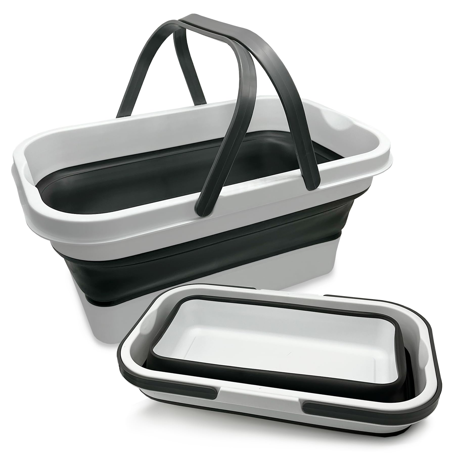 Cubo Plegable de Silicona 16 litros, Rectangular, con Asas, Compacto y Portátil, Ahorra Espacio para Limpieza, Coche, Maletero, Camping, Jardín y Colada (16 litros Rectangular)