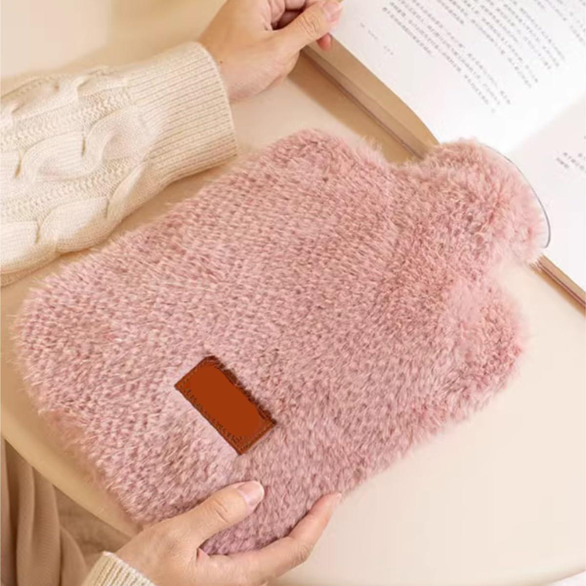 Bolsa Agua Caliente Calentador Caliente De La Mano Felpa del Vientre Compresa Cintura Gruesa Llena Agua Botella Térmica(Pink)