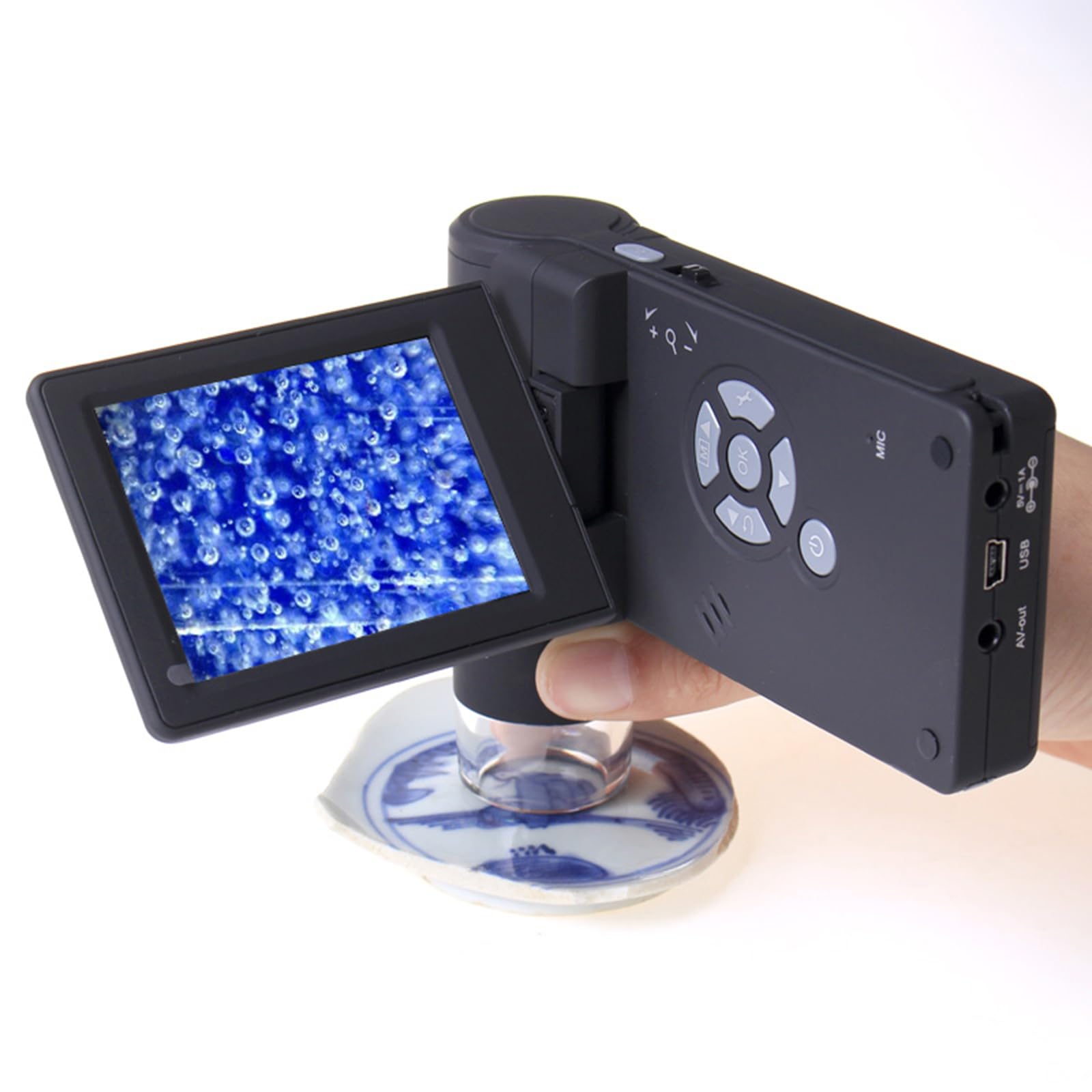 Microscopio digitale, ingrandimento 20x-200x, palmare con schermo LCD da 3 pollici, 8 luci LED dimmerabili, supporta la funzione di uscita per l'ispezione di piante, monete e diamanti