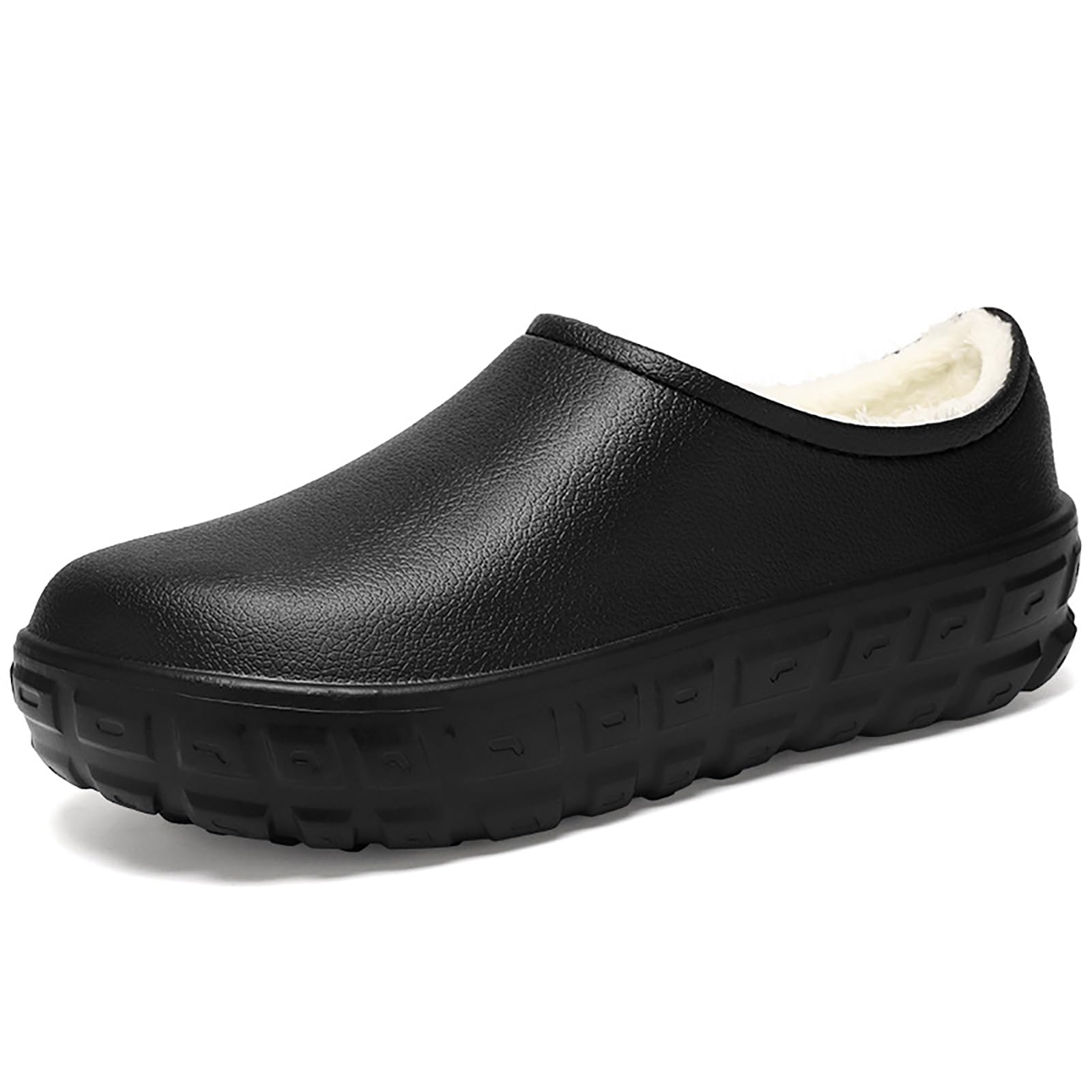 Men's Leather Slip-On Platform Chef Work Shoes Comfort Fully Fur Lined Waterproof Non Slip Soft Bottom Chef Muller Shoes for Caring Kitchen Garden Nurse Shoes (11,Black)