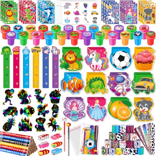BenLouis 120Pcs Kids' Party Favors Sets Stampers Pencils Stickers School Stationery Bulk for Kids 4-8-12 Classroom Birthday Candy Goodie Bags Pinata Stuffers Rewards Gifts Supplies
