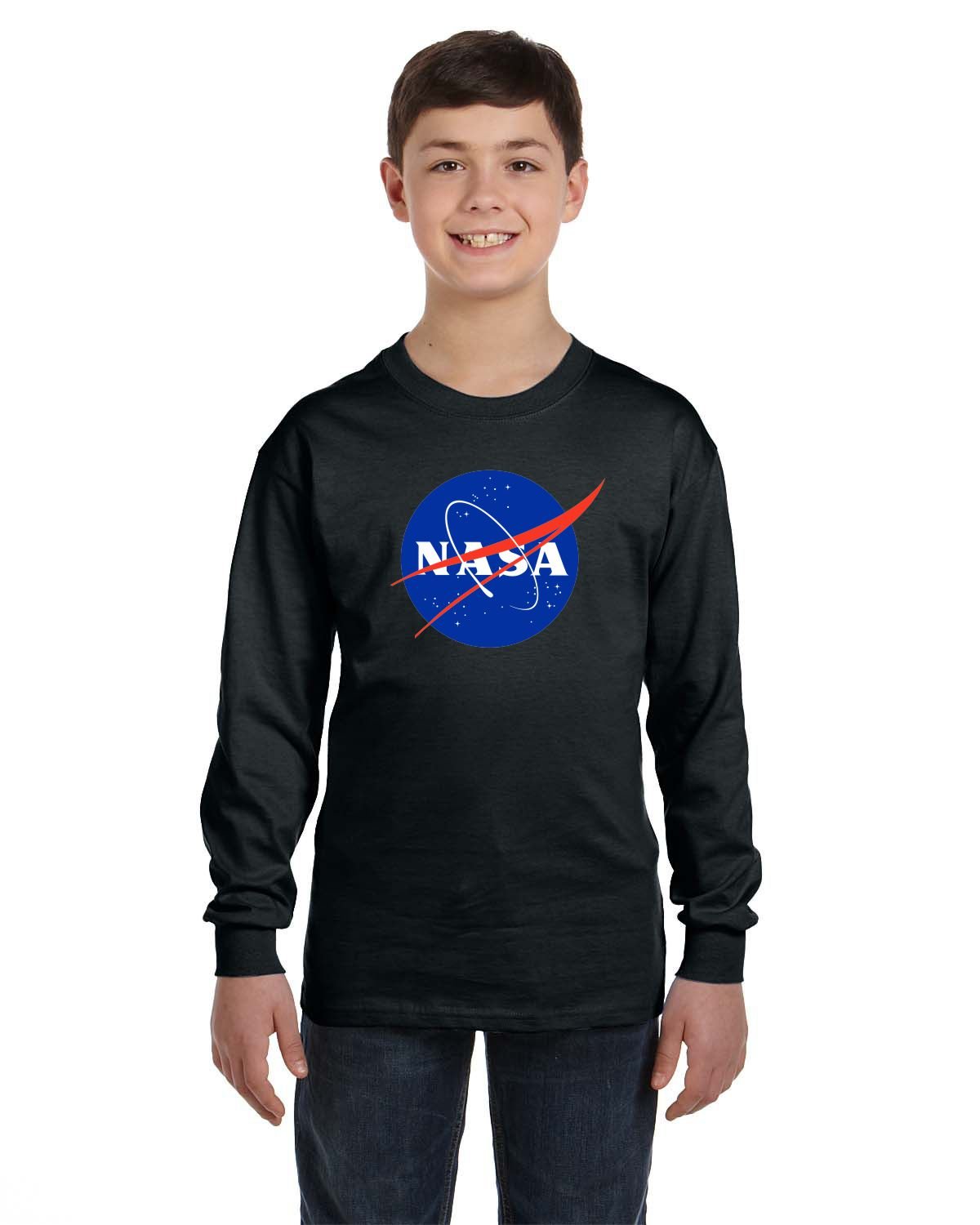 PateelNASA Meatball Logo Youth Long Sleeve Tshirts Space Shuttle Rocket Science Geek Boys Kids Girls - Black -