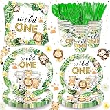 Joy Gatherer Wild One Birthday Decorations Tableware - Safari Birthday Decorations Including Dinner