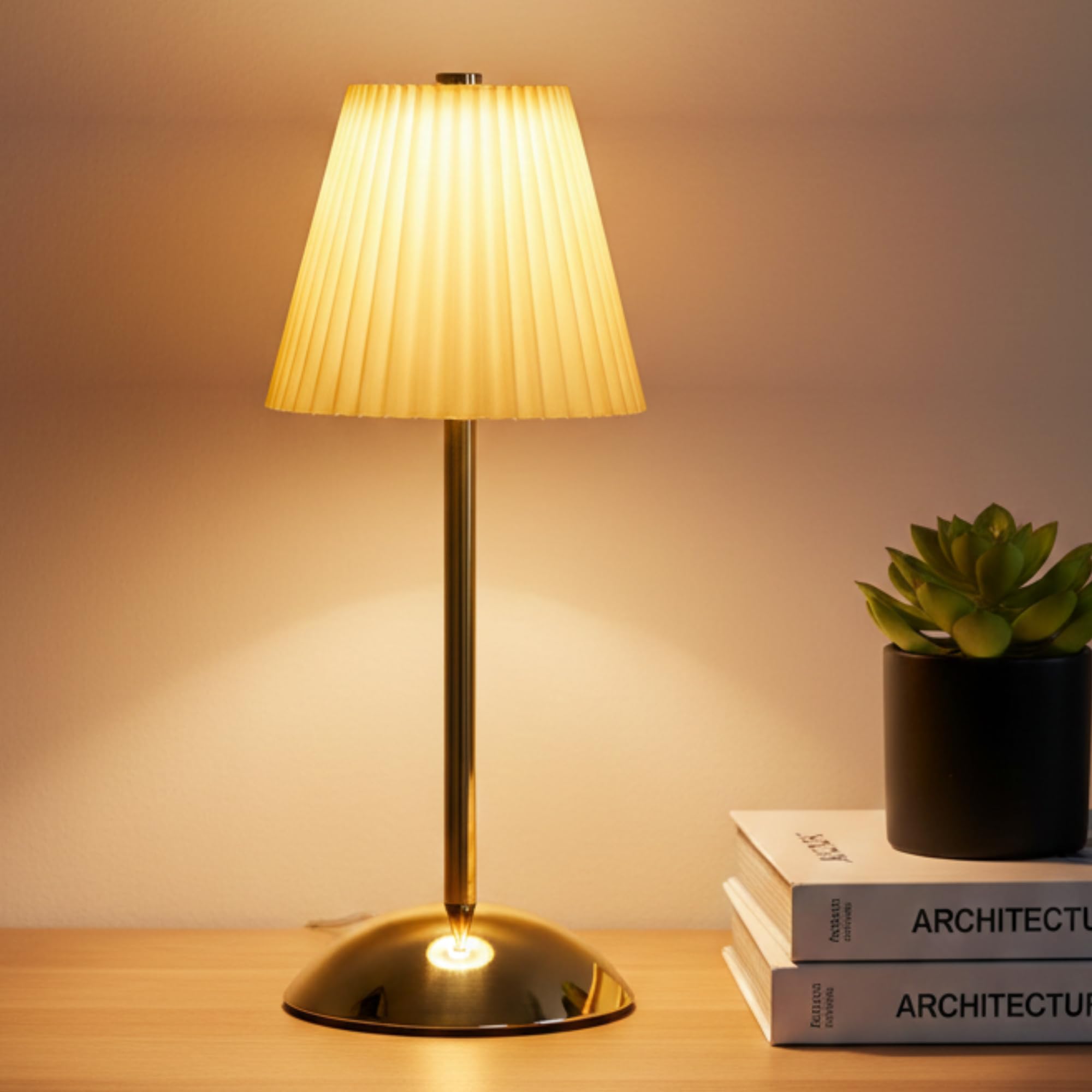 NYRWANA Table Lamp | 2000mAh Battery | Home Decor, Lamps for Bedroom, Lamp for Living Room, Stepless Dimming, 3 Colour Touch Control, USB-c Charging (Metal - White)