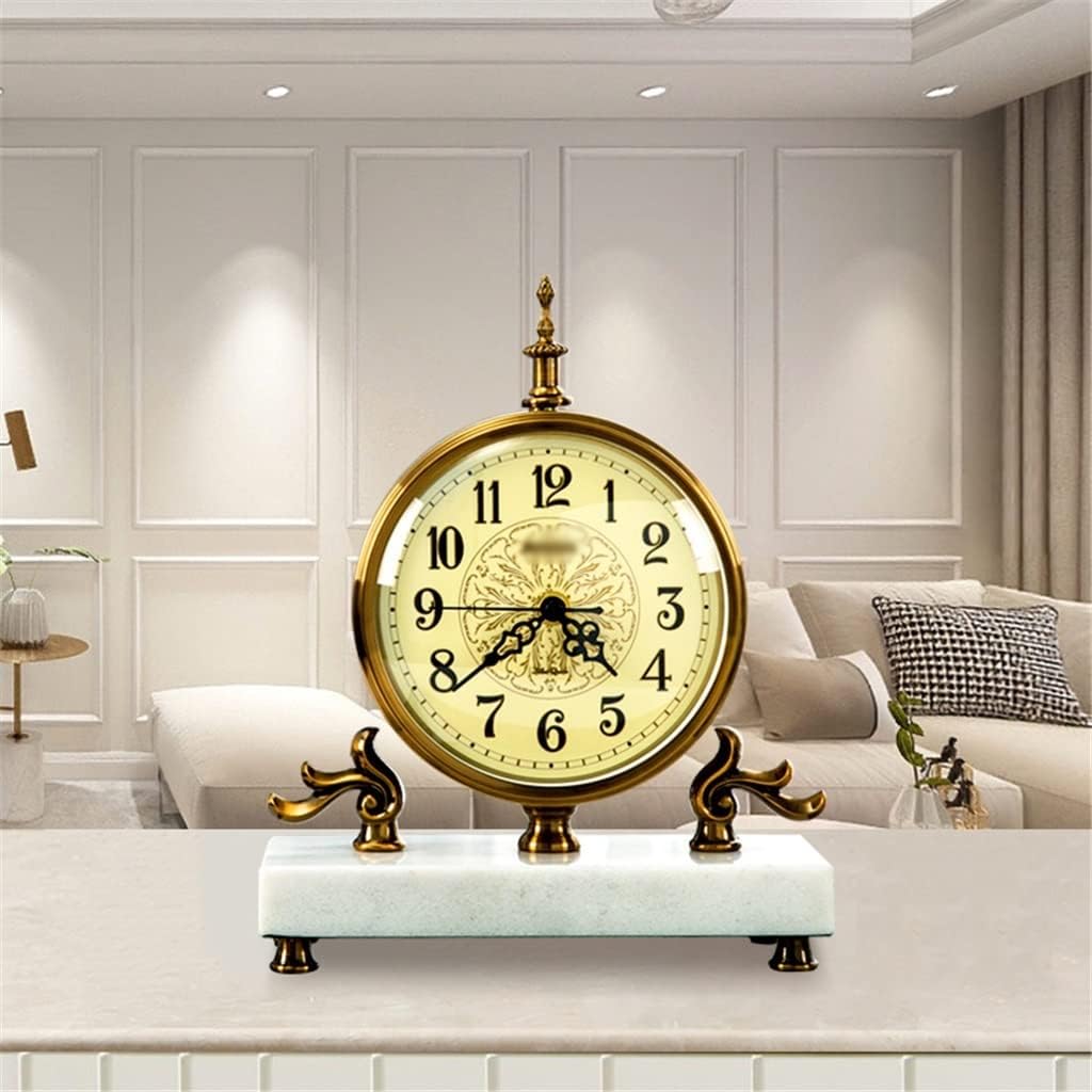 American Retro Silent Table Clock Home Desktop Decoration Metal Table Clock Living Room Quartz Clock Ornaments (Color : A, Size : 2329cm) (A 23 * 29cm)