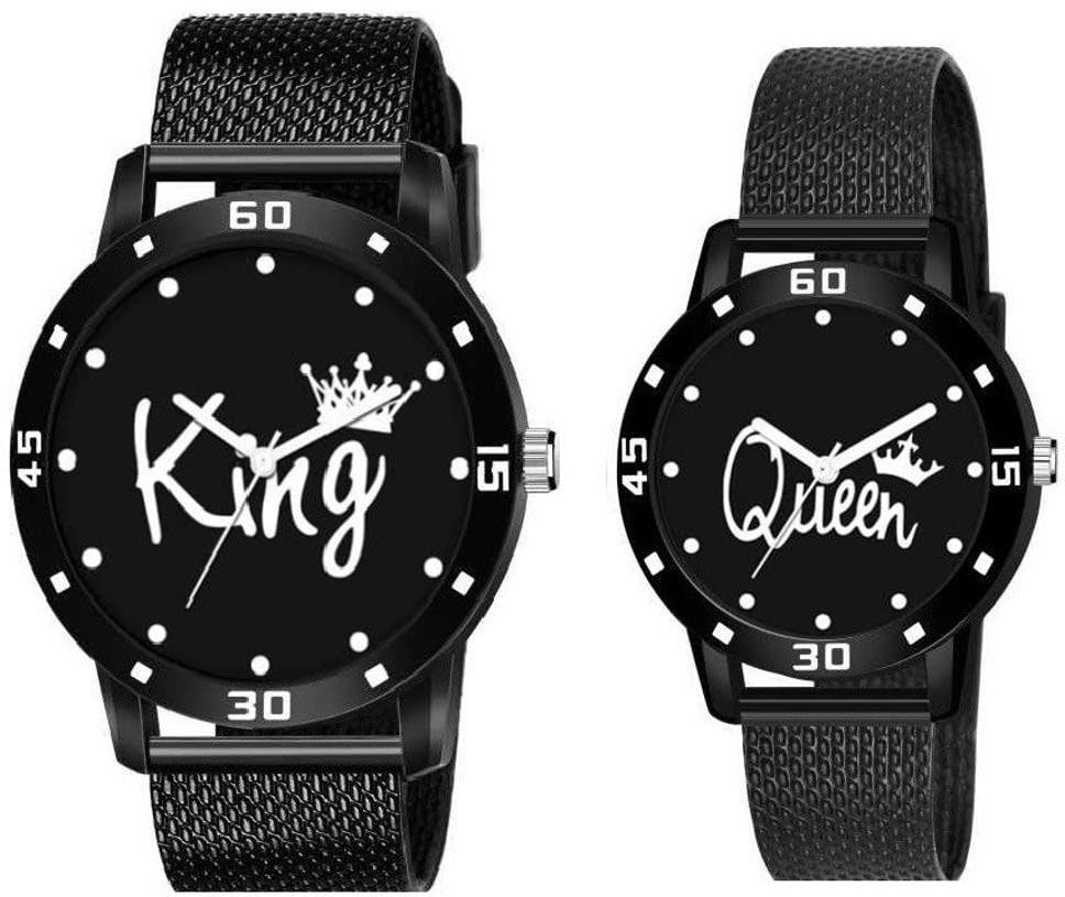 Couple Analog Wrist Watches – Stylish Casual Design for Men & Women, Perfect for Office & Gifting Design No K_Av King Queen Black White Dial-image-31