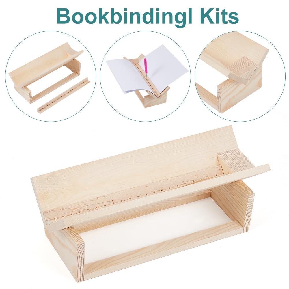 BENECREAT Ensemble de 3 Support de Poinçonnage en Bois avec Guide de Perçage, Outil de Reliure de Livres pour les Amateurs de Livres, Poinçonnage, Papayawhip, 6.5x25x6.2 cm