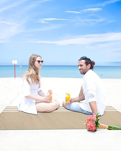 Miniatura 4 de Manta de playa con diseño geométrico de rayas marrones, impermeable, impermeable, moderna, minimalista, sin arena, de secado rápido, artículos