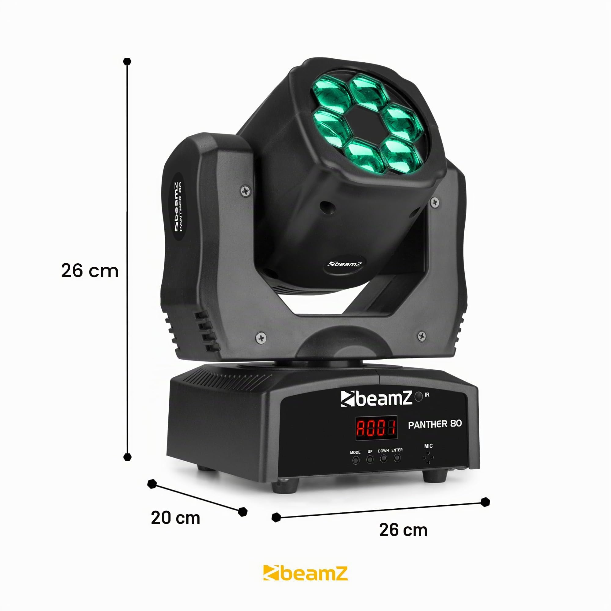 BeamZ Panther 80 Cabeza Móvil con 6 Lentes Rotativas, 12W Led CREE RGBW, DMX, Función Master/Esclavo, Shows Preset, Foco Luz Movil Activo al Ritmo de la Música