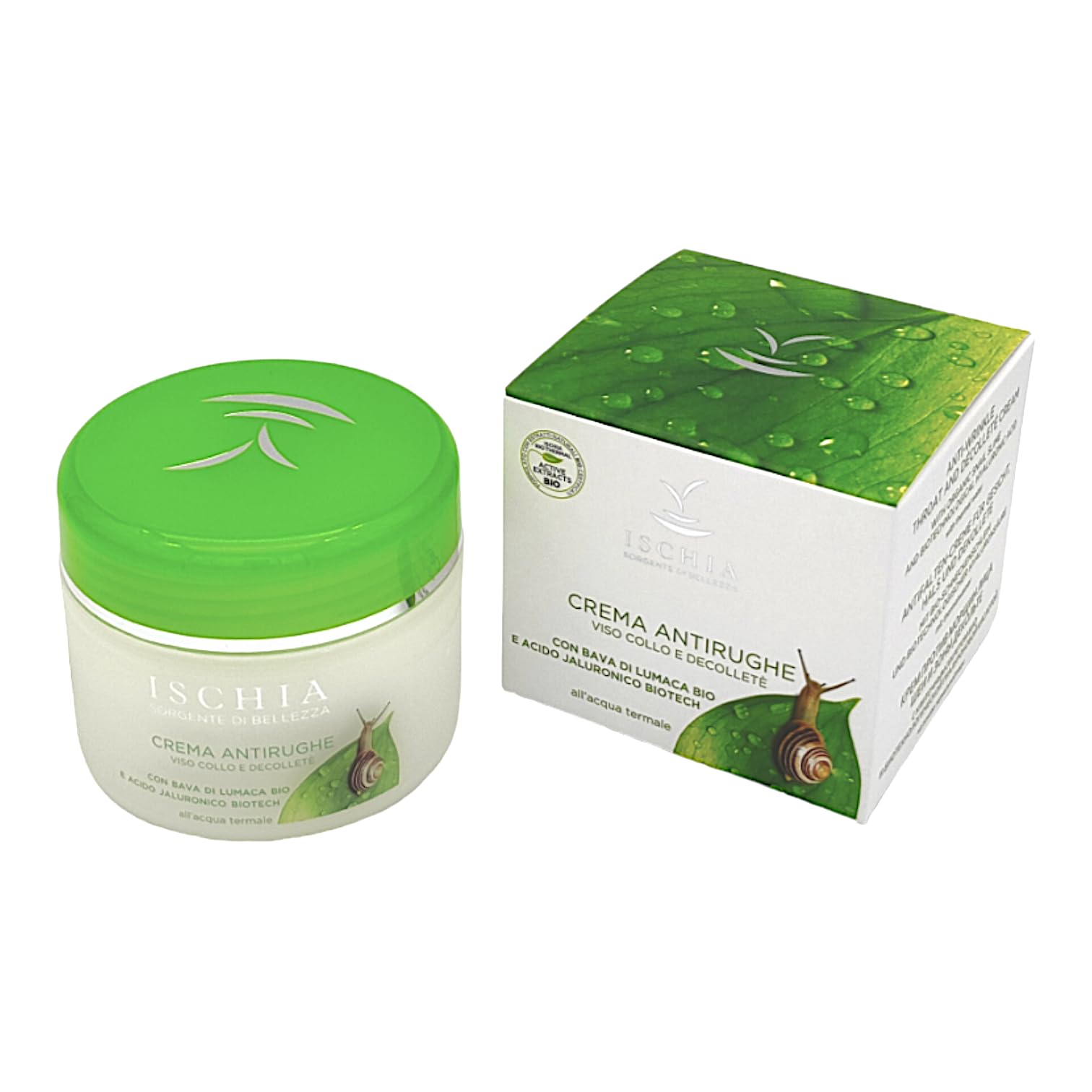 ISB - Crema antirughe viso, collo e décolletè "Bava Bio" 100 ml con Bava di Lumaca Bio e Acido Jaluronico Biotech a basa di Acqua Termale dell'isola d'Ischia