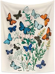 Yongto Butterfly Tapestry Wall Hanging Branches Flowers Leaves Caterpillar White Vertical Tapestry Bohemia Wall Tapestry for Bedroom Living Room Girls Room College Dorm Decor 39.4x59.1 inches