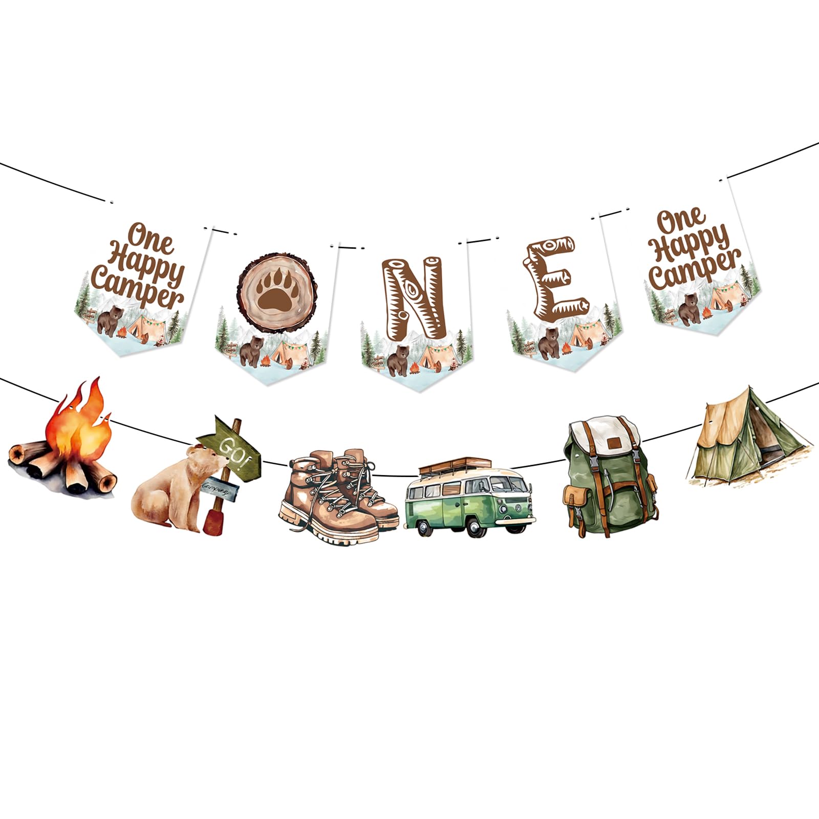 One Happy Camper Birthday Decorations One Happy Camper Banner 1st Birthday Decorations Boy Camping Party Decorations for Boy Girls