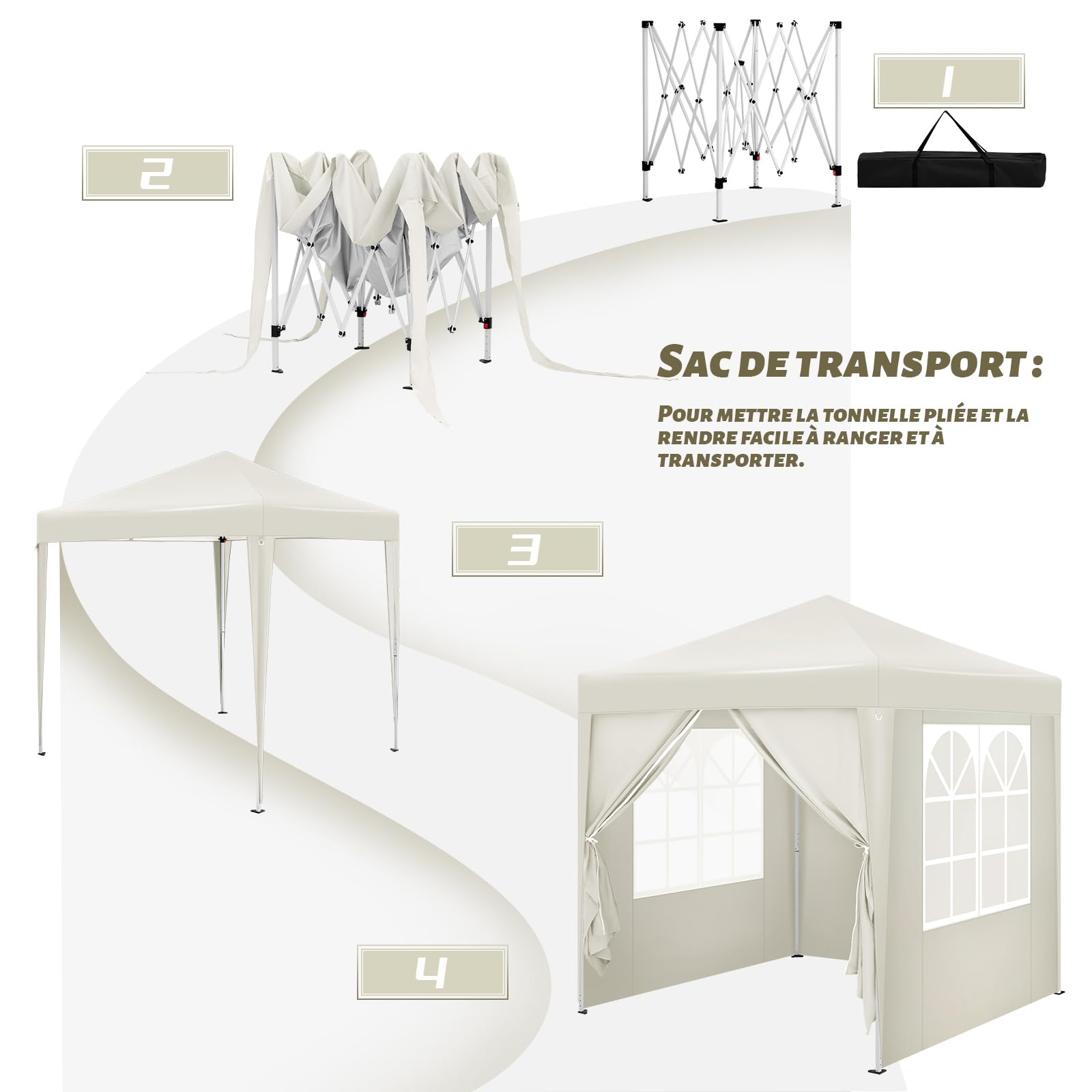 WOLTU Tonnelle de Jardin 2x2m Pop up Pergola Pliante avec 4 parois Beige