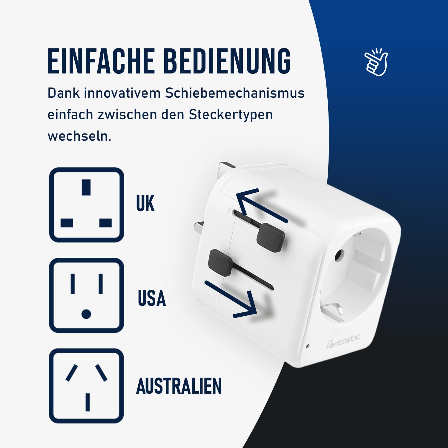 Fontastic Adattatore universale mondo Planet, adattatore da viaggio per oltre 100 paesi, presa USB con adattatore USA, OFF e UK, adattatore con funzione di protezione
