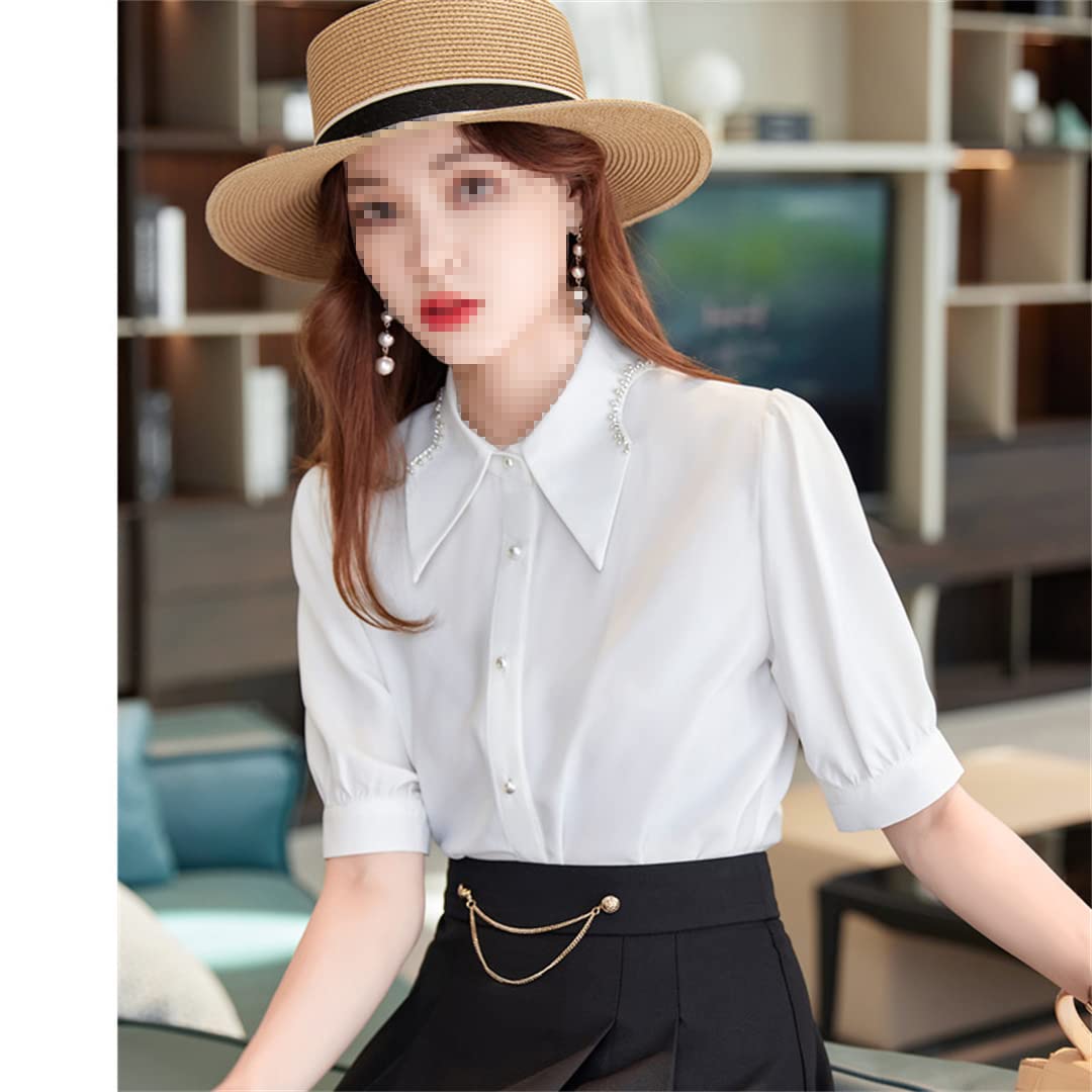 Camisa con Botones para Mujer, Manga Corta, Cuello en V, Blusa de Negocios, Blusas de Gasa Informales de Verano Yellow S
