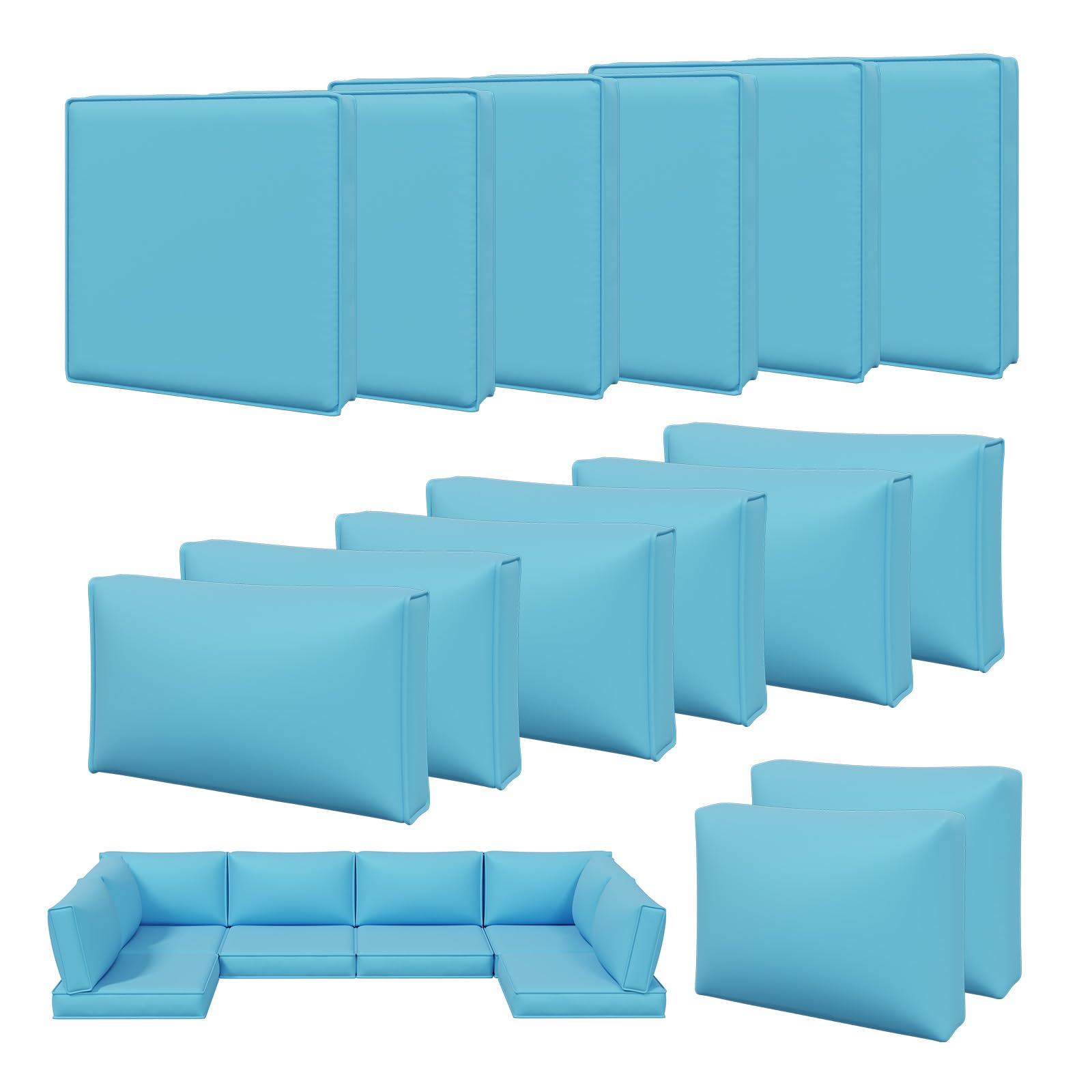 Photo 1 of Aoxun 14pcs Patio Cushion Covers Replacement, Waterproof Outdoor Furniture Cushion Covers with Zipper and Non-Slip Bottom, Patio Sofa Couch 3 Sizes for Patio Sectional, Covers Only (Sky Blue)