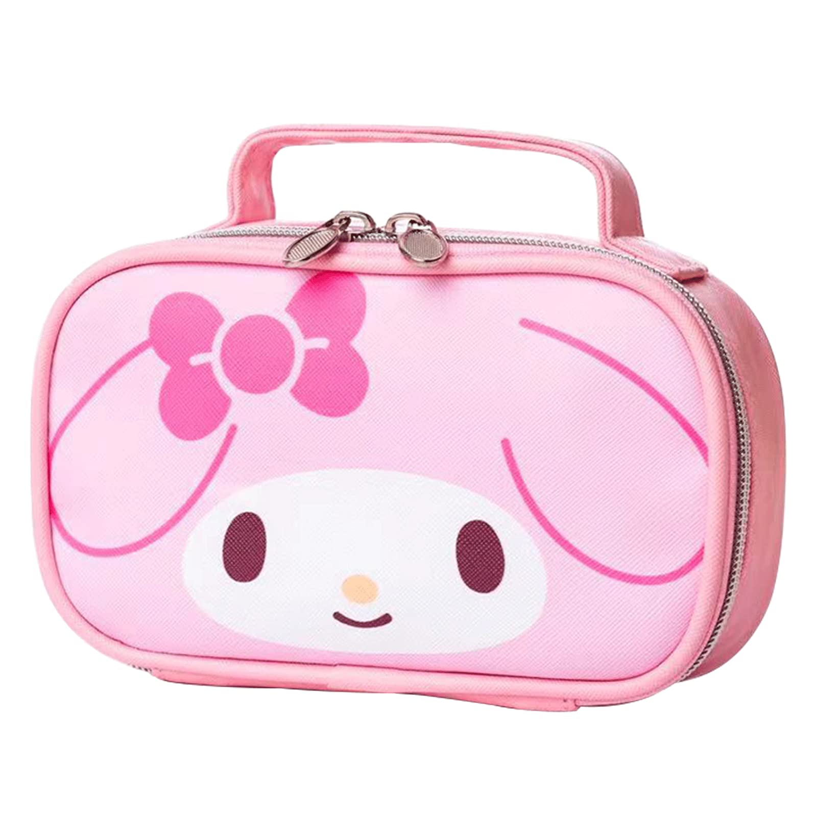 NGCJZF Kawaii Anime Makeup Bag, Cute Cartoon Cosmetics Bag, Mini Travel Toiletry Bag, Waterproof Reusable Faux Leather Makeup Accessories for Women (Pink)