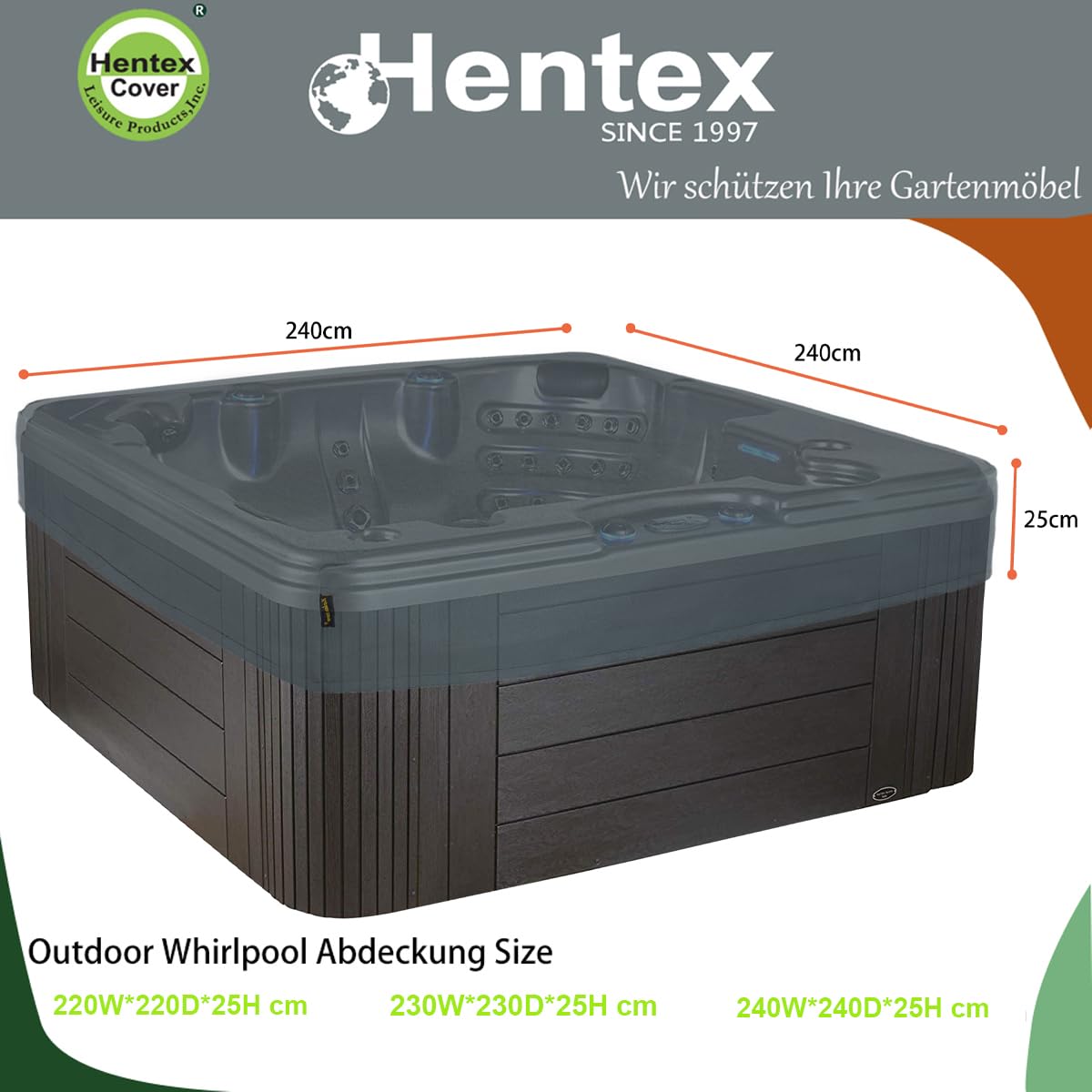 Piscina telo copertura protettiva custodia, Spa Square,traspirante, frostbestaendige, impermeabile e resistente al UV, 240 x 240 x 25 cm