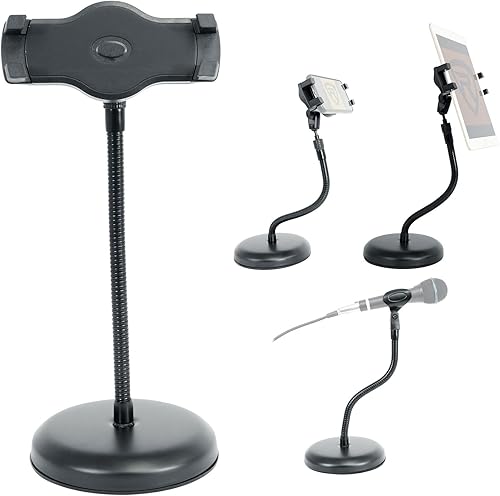 Rockville iStand 9 - Soporte profesional para tablet con cuello de cisne e incluye clip para micrófono