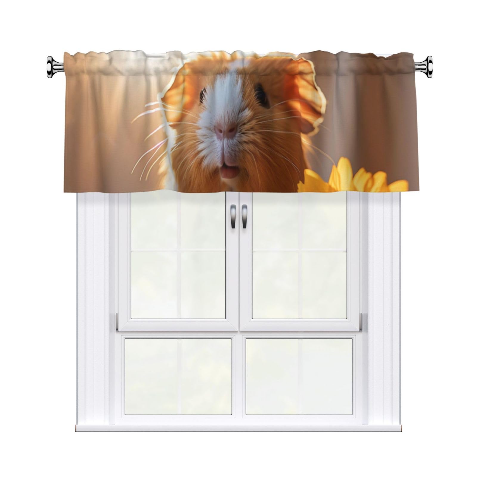 HJKJKKJ Window Valance 137x 46 CM Kitchen Curtains Sunlight on Guinea Pig Valances for Windows Vintage Short Window Curtains Farmhouse Rod Pocket Decorative Curtain Valance for Bedroom Bathroom