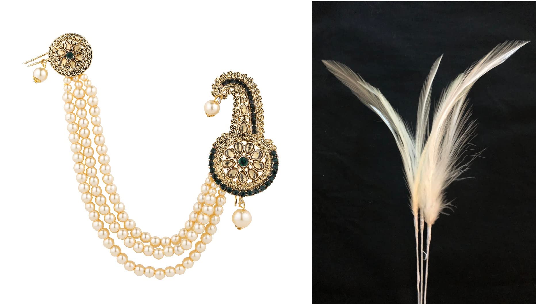 sanjog Embellished Golden Plated Multi-color Stone Classy Safa Kalangi With Feather For Groom/men (Green) (B09SV29KJT) Amazon Price History, Amazon Price Tracker