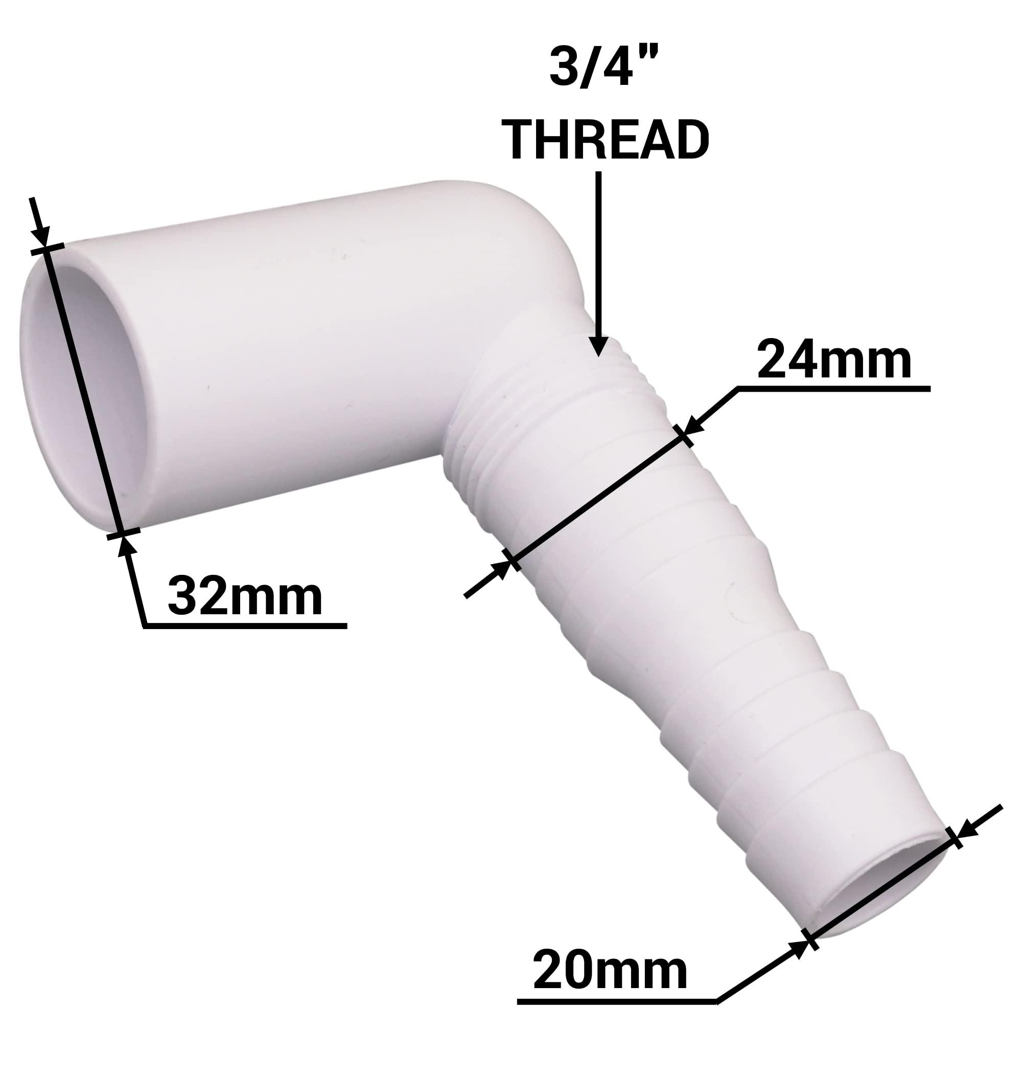SKIR'CO Dysza syfonowa do pralki 32 x 20-24 mm, dysza syfonowa do zmywarki, złącze węża wylotowego 90 stopni