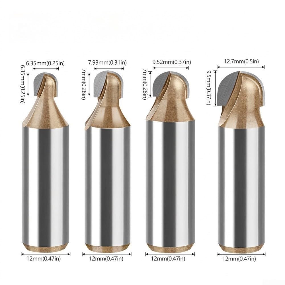 4 Piezas Fresas de Carburo, Mango 1/4", Cortes 6-12mm(12mm)