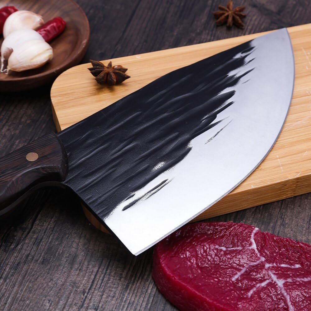 Meat Cleaver Knife, 8 Inch Sharp Forged Butcher Knife Bone Chopping Knives 5cr15 High Carbon Steel 5mm Thick Handmade Blade Slaughter Poultry Meat Cleaver