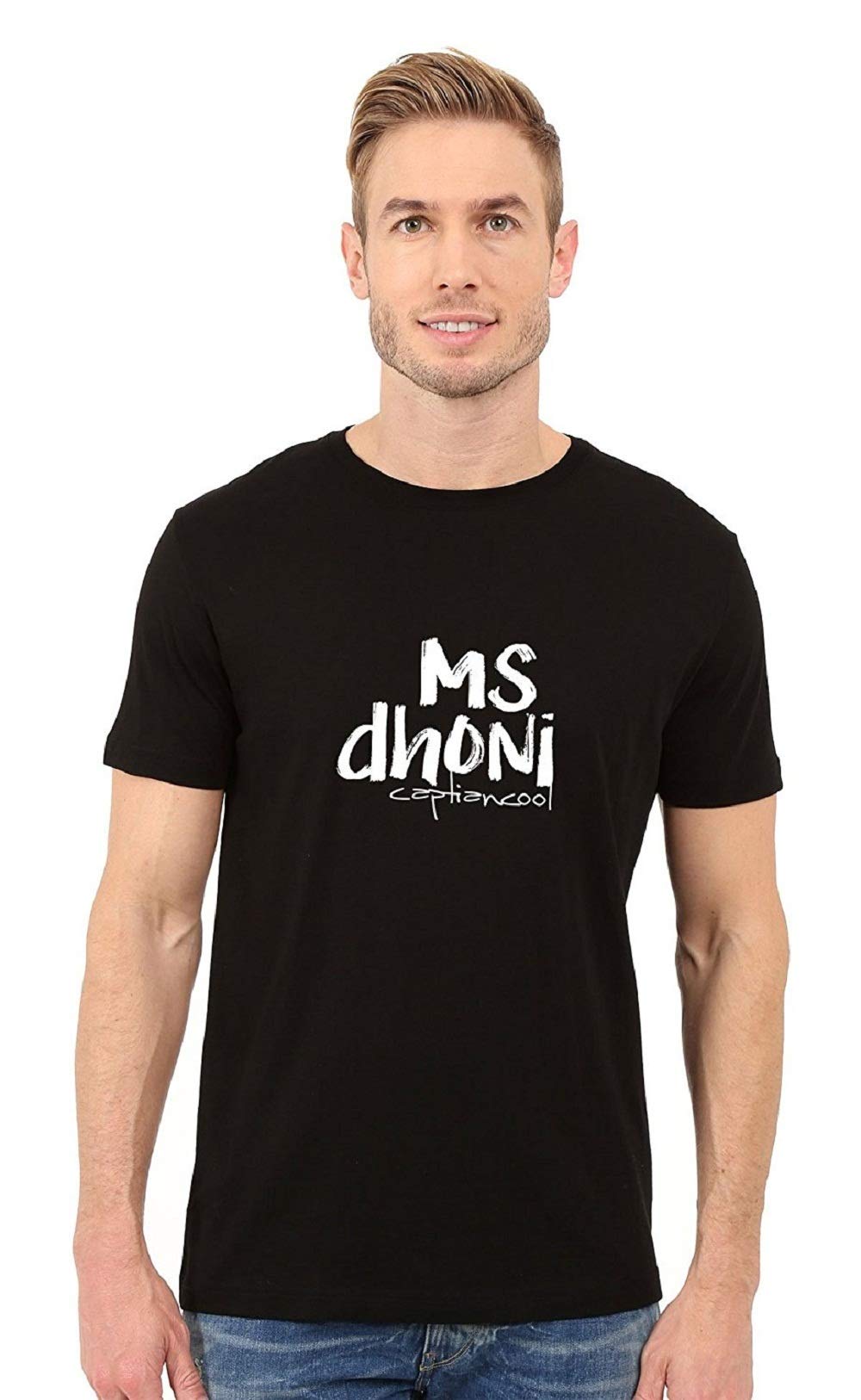 Double F Round Neck Black Color MS DHONI Captain Cool Printed T-Shirts
