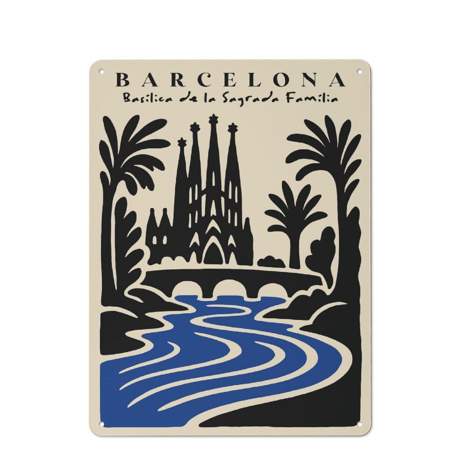 Workshop Style Garage Metal Sign 40x30cm Featuring Barcelona Sagrada Familia Travel (2), Industrial Wall Art for Workshop, Basement, Shed Or Games Room