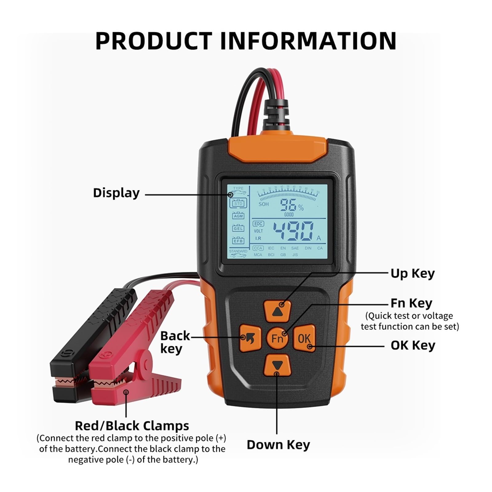 Probador De Batería Con Pantalla LCD 2,8 Pulgadas, Indicador Voltaje Estado Resistencia Interna For Automóviles Y Motocicletas Detección Rápida Precisa