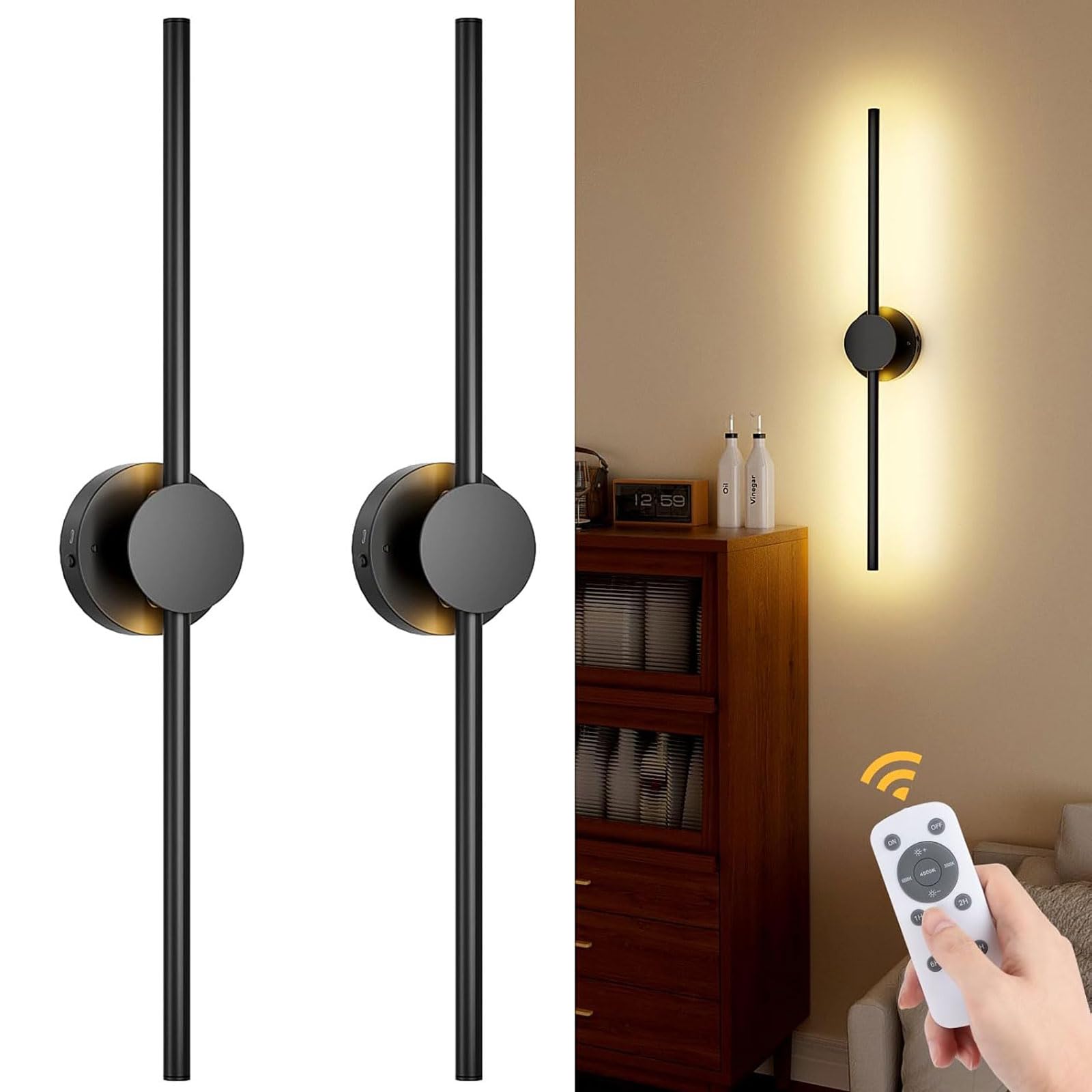 Ricaricabile Funzionato a Batteria Muro Sconces Set Di 2, Dimmabile Con Telecomando Nero Pieghevole LED Senza Fili Lampada Da Parete, Per Pranzo Soggiorno Camera Da Letto Corridoio Bagno Porta