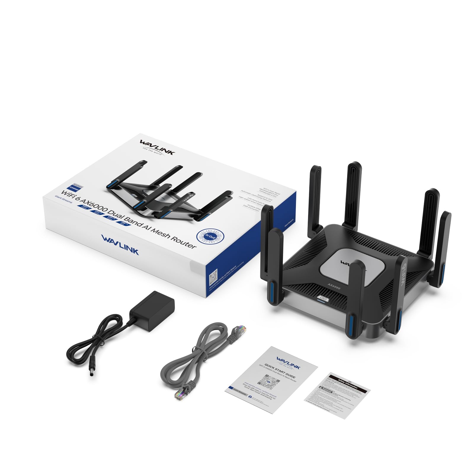 WAVLINK Dual Band AX6000 WLAN Router, 5950 Mbps WiFi 6 Gaming Router, 5GHz/4803Mbit/s + 2.4GHz/1147Mbit/s, 8x5dBi Antennen, MU-MIMO, Beamforming, 2.5G WAN/LAN, Keine DSL/Modem Funktion