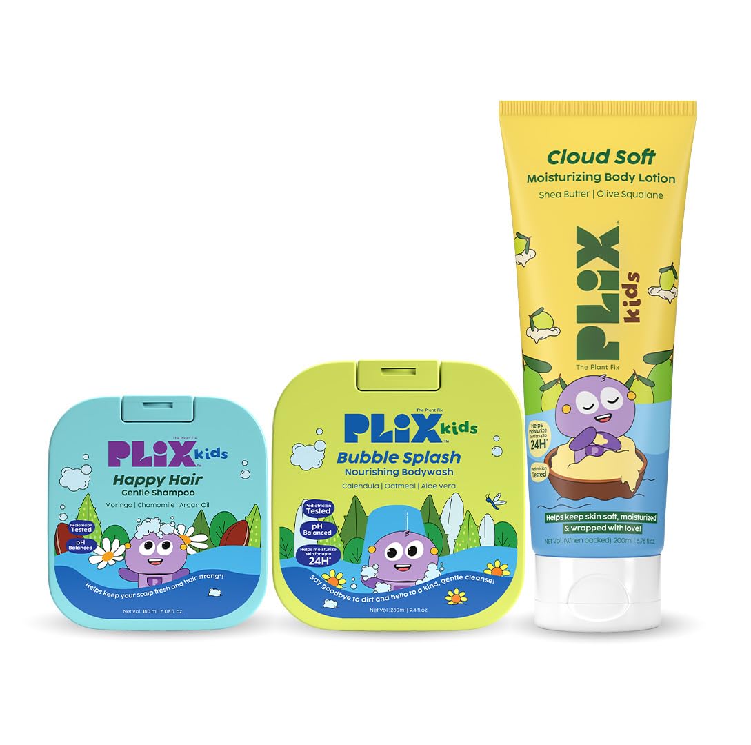 PLIX - THE PLANT FIX Kids™ Happy Hair Gentle Shampoo, Bubble Splash Body Wash & Cloud Soft Body Lotion | Gentle Cleansing & Deep Nourishment | Pediatrician Approved | For Kids 2-6 Years-image-6
