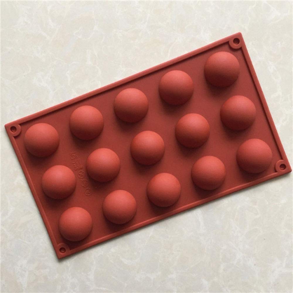 PAGASUS 15 Holes Silicone Mold for Chocolate, Cake, Jelly, Pudding, Handmade Soap, Round Shape Half Sphere Mold Non Stick, BPA Free Cupcake Baking Pan(Pack of 1,Color: Multi)