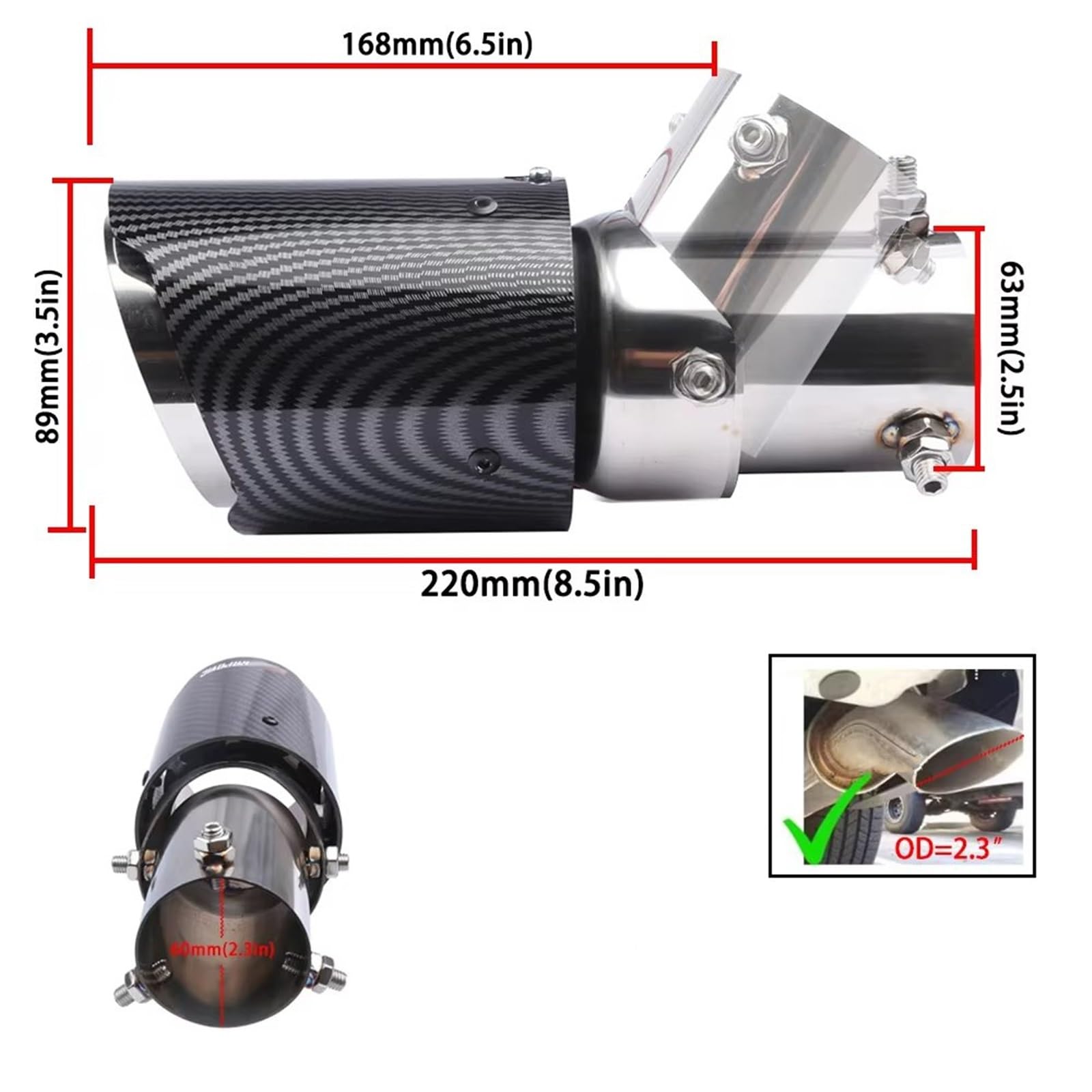 Ricambio Scarico Punta Angolo Regolabile Acciaio Inossidabile Carbonio Calotta ABS 63mm ID 89mm OD Universale Per Auto SUV Camion Bolt-On Auto Tubazioni
