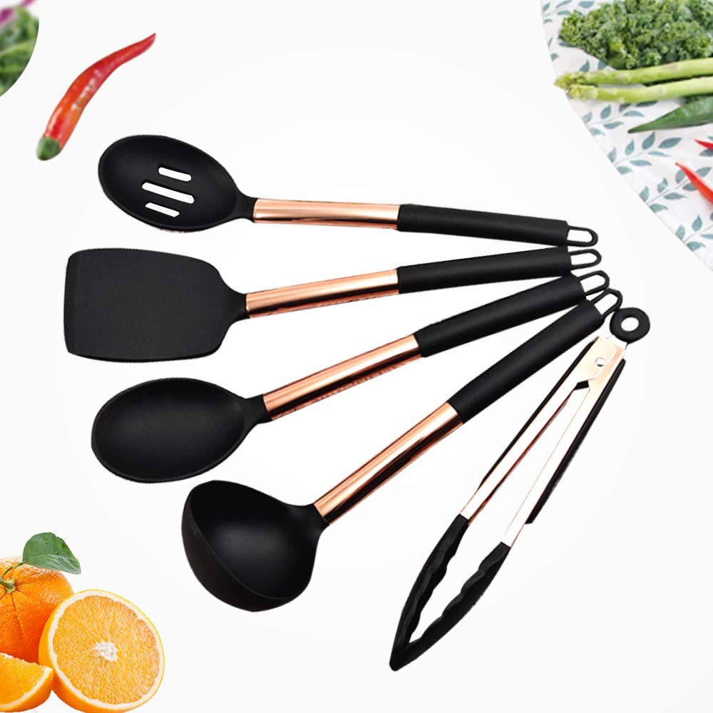 Utensili da Cucina in Silicone in Acciaio Inossidabile Set da 24 Pezzi Pala da Cucina in Oro Rosa Spatola da Forno Resistente al Calore Pentole per la casa