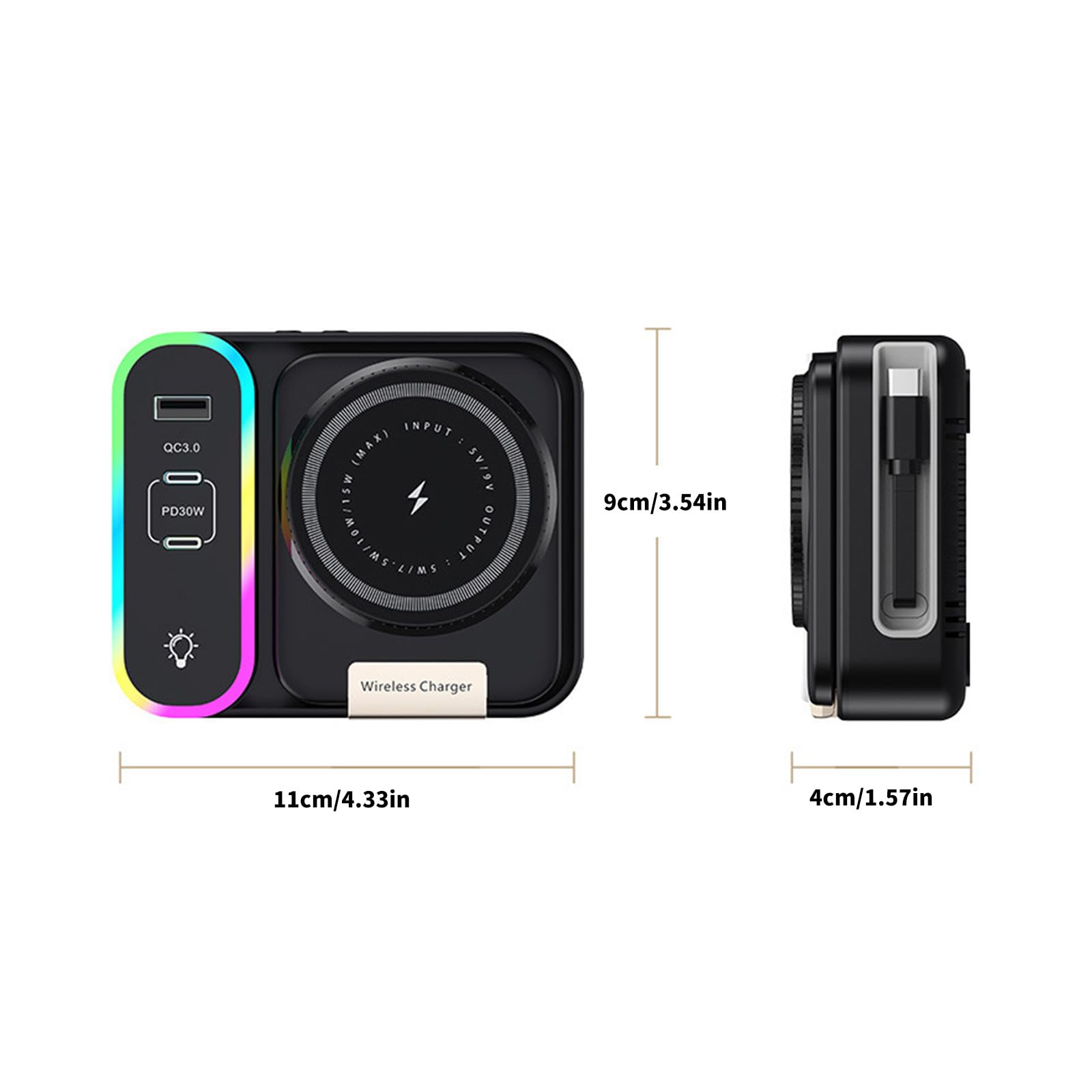 Caricabatterie magnetici con Cavo Retrattile 3 in 1 15W per Smartphone e smartwatch Caricabatterie con Cavo Retrattile