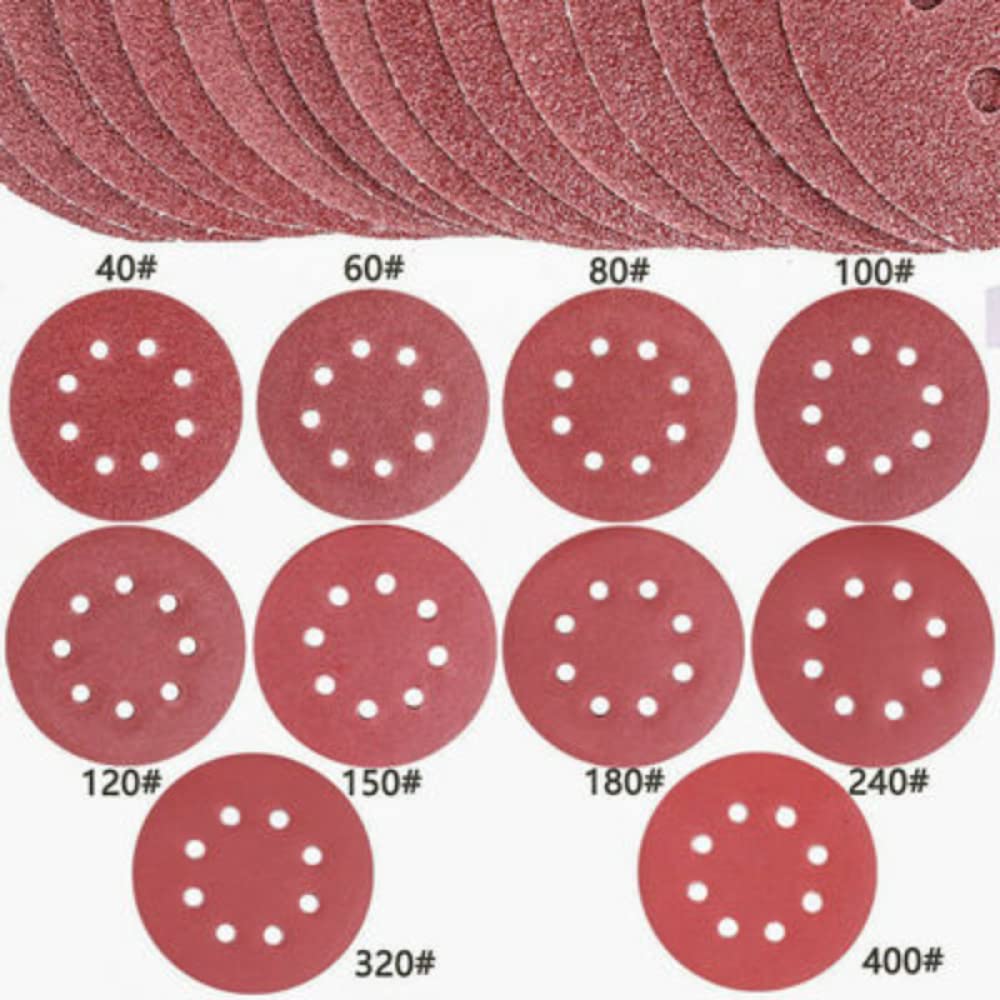 60/80/100 piezas 5 pulgadas 125mm papel de lija redondo hojas de arena grano 40-400 disco de lijado de gancho y bucle herramientas abrasivas de pulido, 80 piezas, h