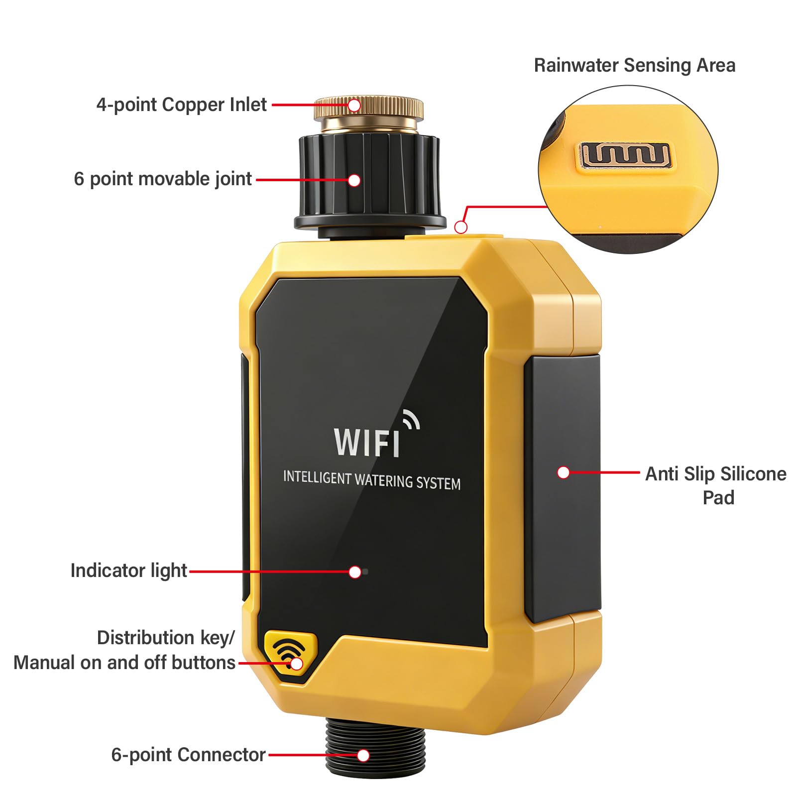 Naroote Temporizador de Riego WiFi Inteligente Temporizador de Riego Controlado por Aplicación 12 a 15,6 L por Minuto Sensor de Lluvia 33,8 a 140 °F Al Aire Libre para Jardín, Césped,