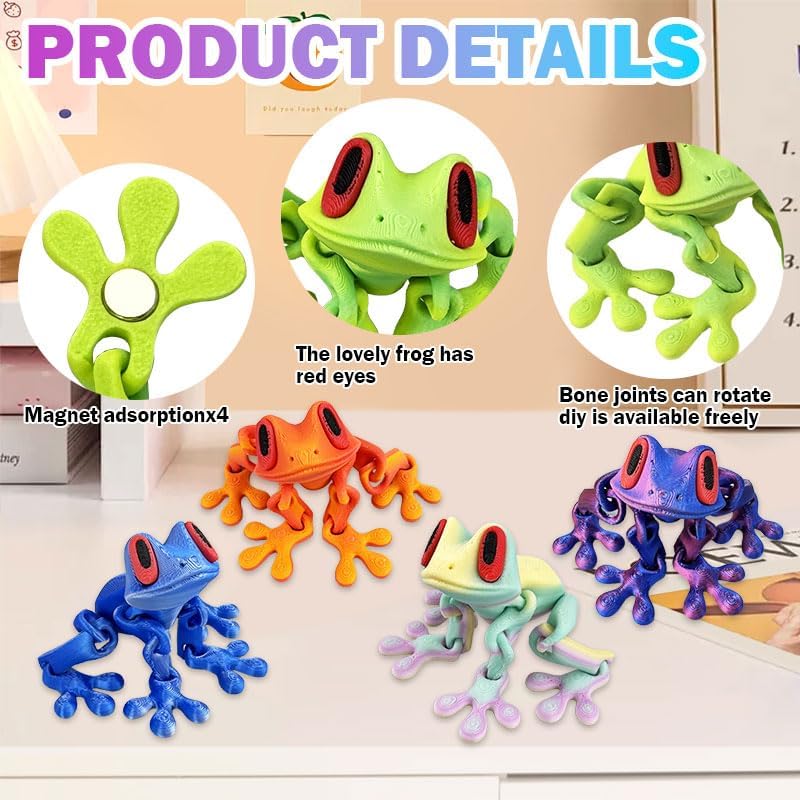 12 Pcs 3D Printed Strong Frog Fridge Magnets,3D Funny Fidget Animal Magnetic for Refrigerador, Cute Realistic Movable Joint Jump Frogs Model, Cool Magnet Decor for Home Office Classroom