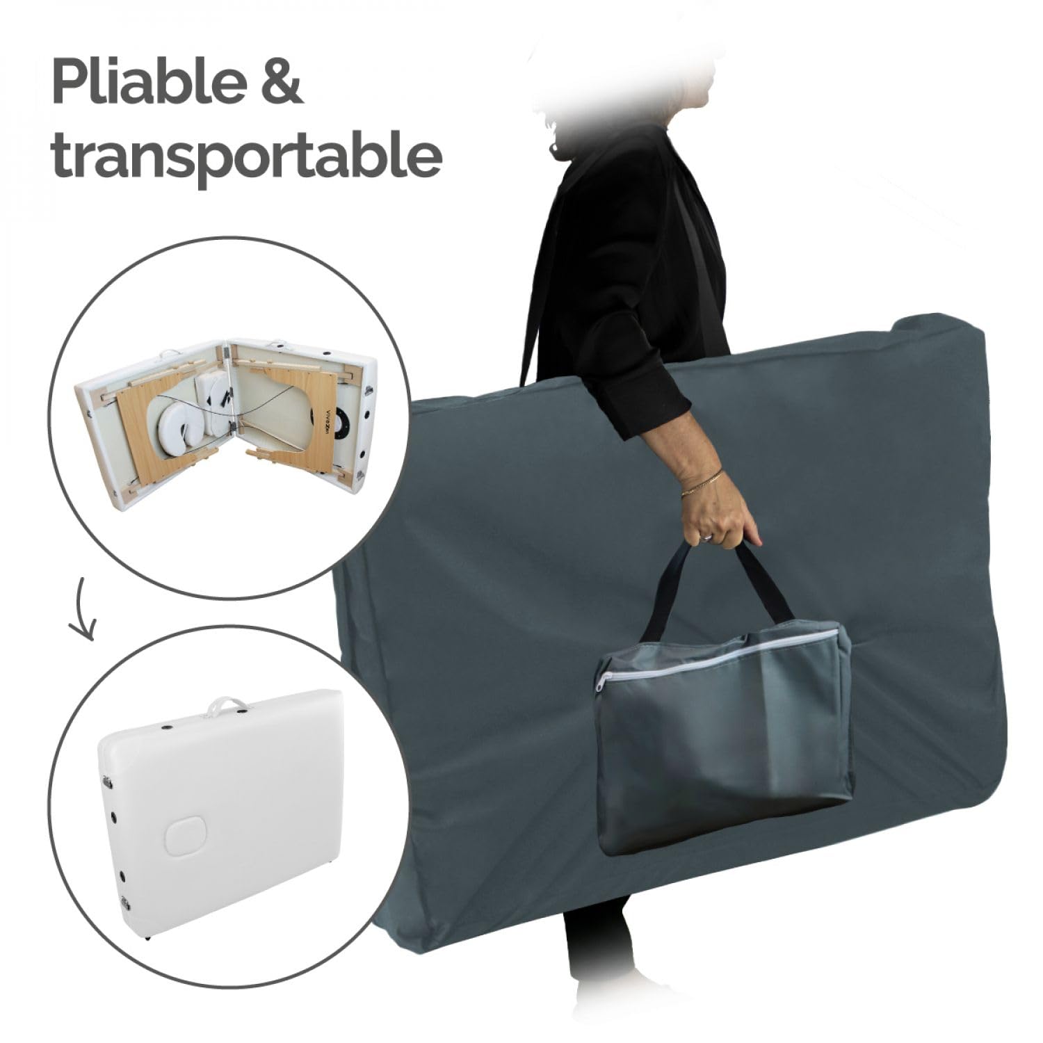 Vivezen - Table de Massage 15 cm Pliante 2 Zones en Bois avec Panneau Reiki + Accessoires et Housse de Transport - Plusieurs Coloris