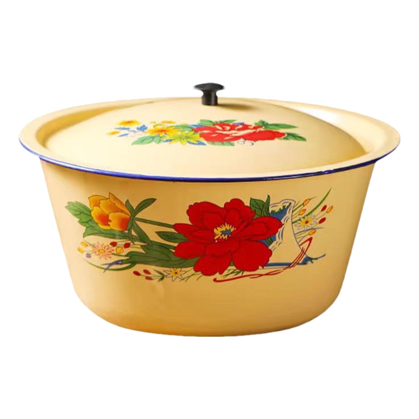 Enamelware Bowl,Classic Vintage Enamel Cake Containers with Lid - Small Enamels Soup Basin Asian Dishes for Salad Serving, Enamel Dishes for Ramen, Noodles