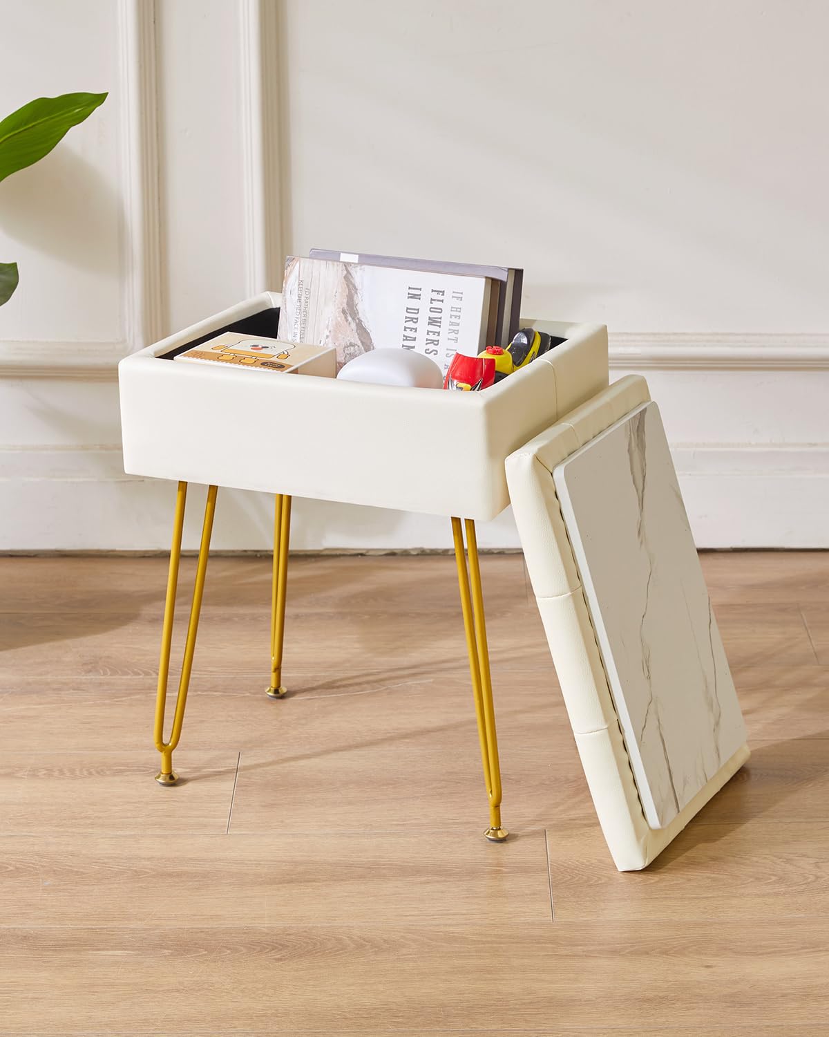 IBUYKE Stockage Tabouret de vanité avec Flip Table, Ottoman, Blanc WBD014W